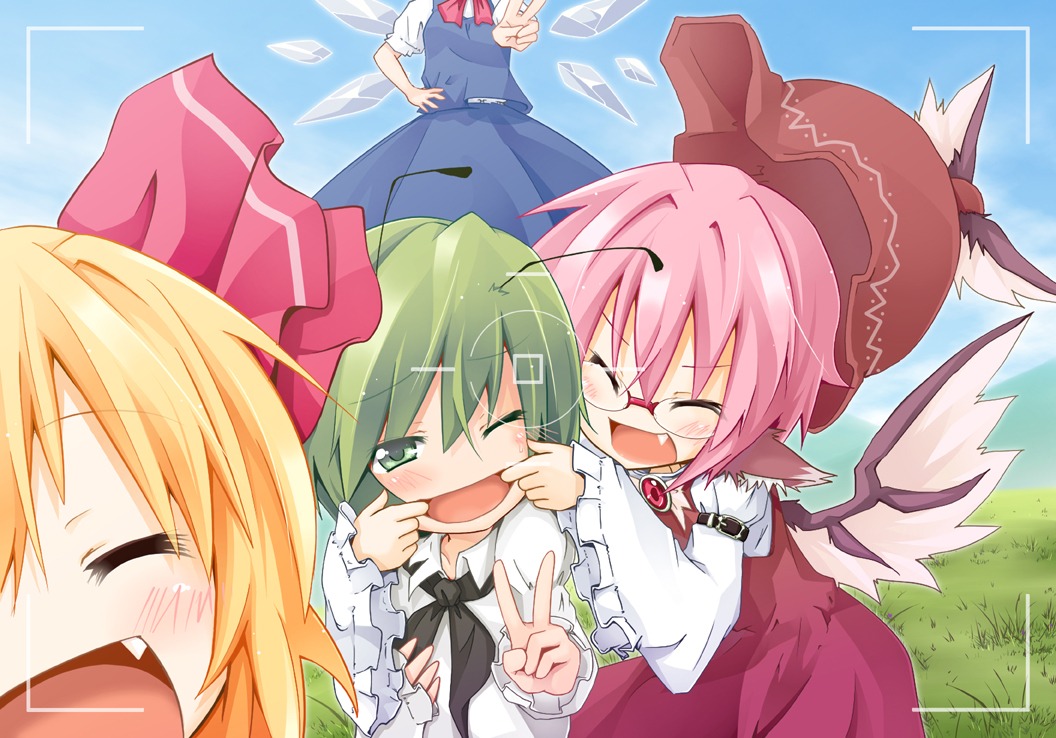 animal_ears, cirno, dress, megane, mystia_lorelei, ogami_kazuki, rumia, touhou