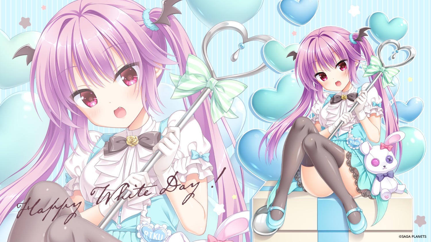 floral_flowlove, hontani_kanae, saga_planets, saisu_riku, see_through, skirt_lift, thighhighs, valentine, waitress, wallpaper, weapon, wings