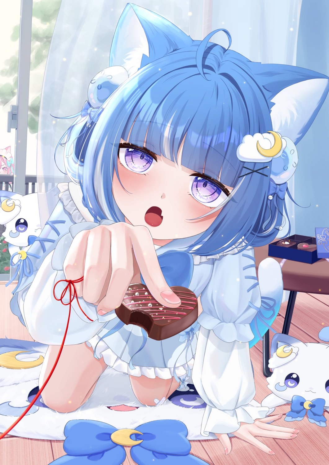 animal_ears, bandaid, indie_virtual_youtuber, kurageu_roa, nekomimi, tagme, tail, valentine