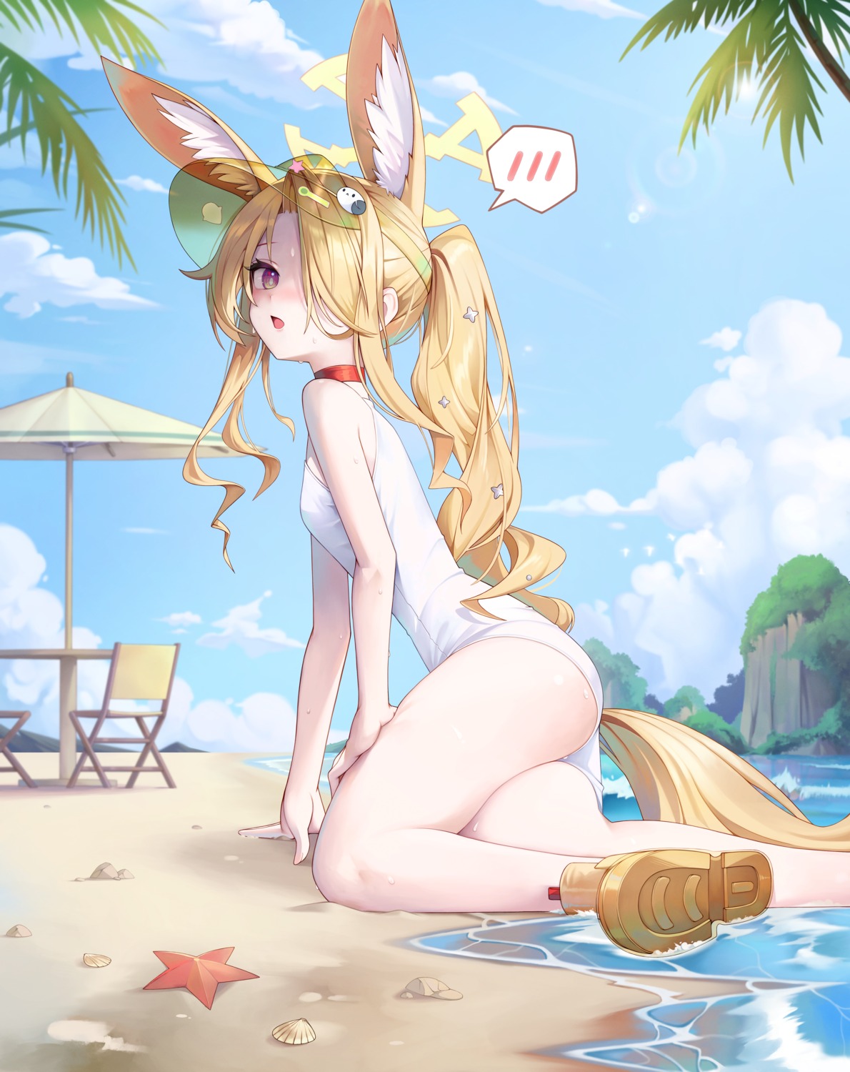animal_ears, blue_archive, halo, heavenly_rabbit, kitsune, swimsuits, tail, wet