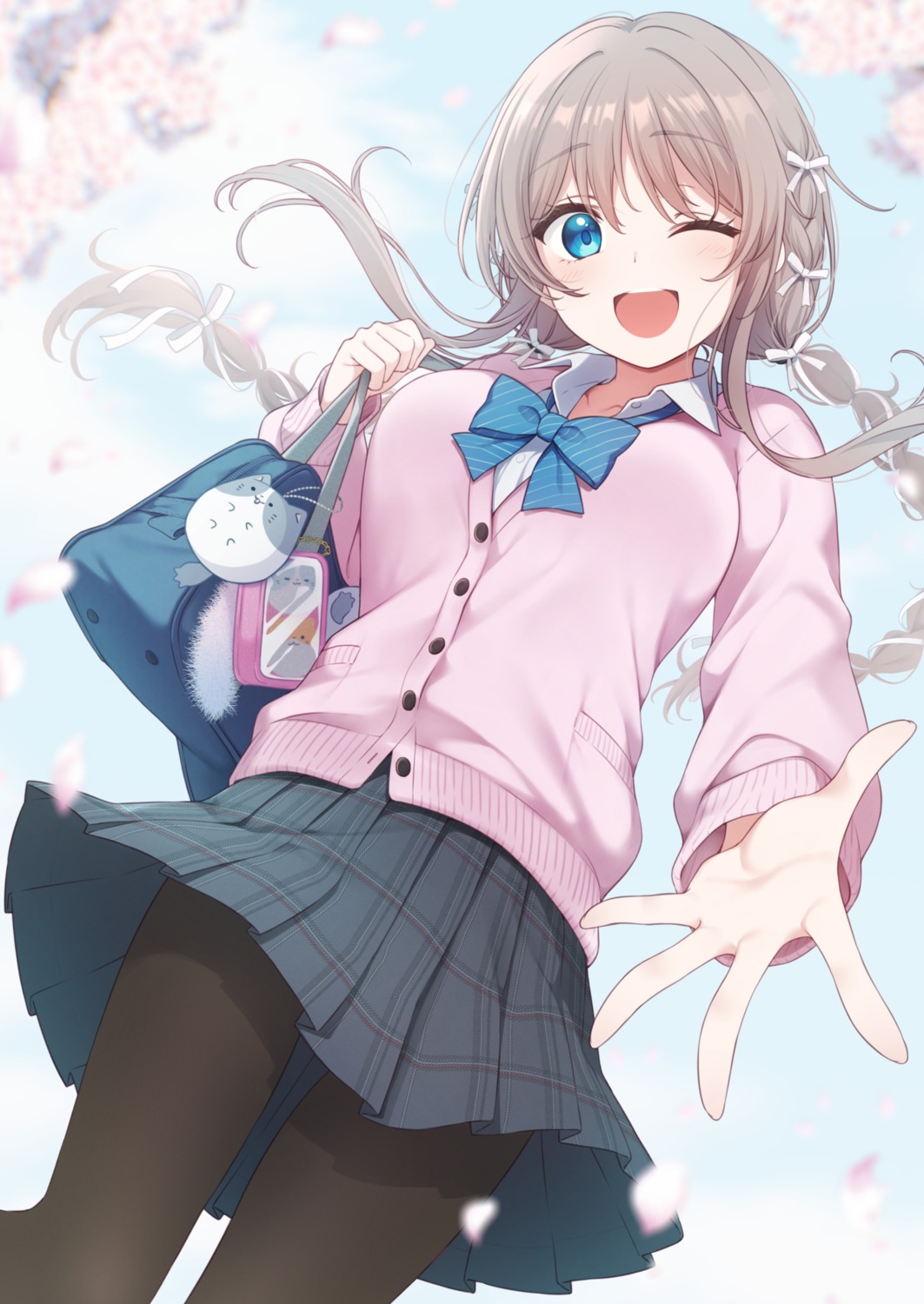 nagami_yuu, pantyhose, seifuku, skirt_lift, sweater