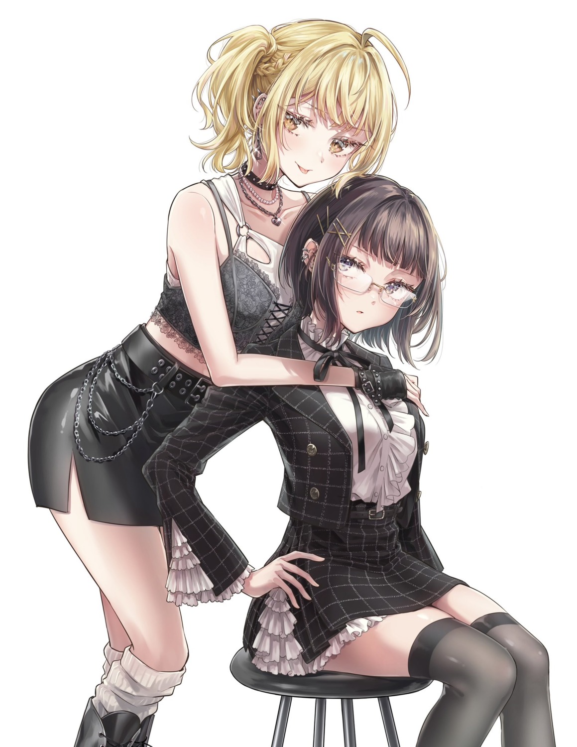 megane, miyamae_nonoa, see_through, skirt_lift, taniyama_sayaka, tenamachi_saho, thighhighs, tokidoki_bosotto_russia-go_de_dereru_tonari_no_alya-san