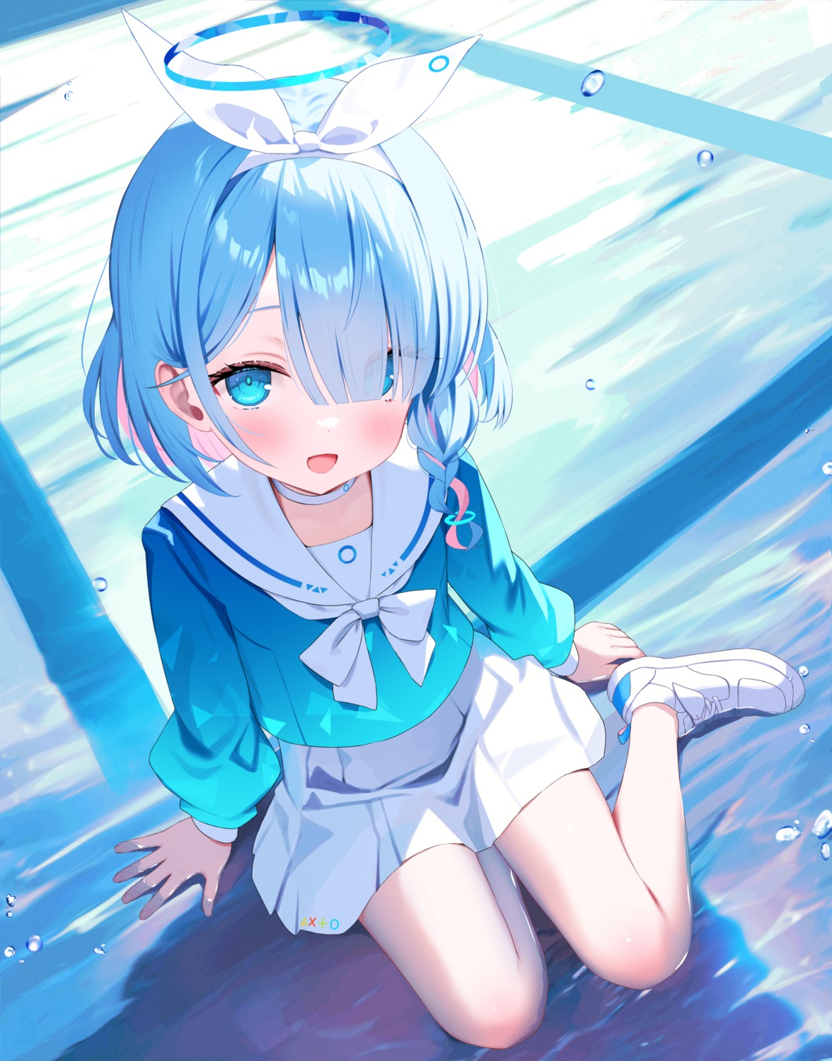 arona_(blue_archive), blue_archive, halo, mintice, seifuku, wet