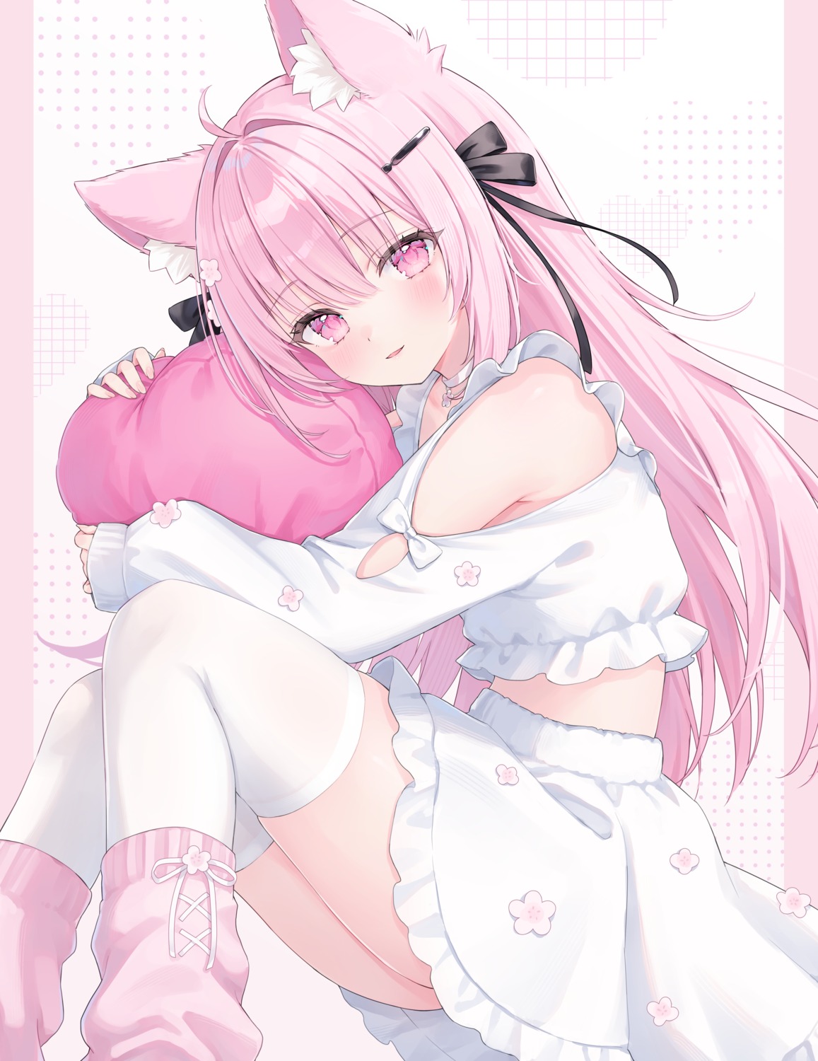 animal_ears, shano_hiyori, skirt_lift, thighhighs