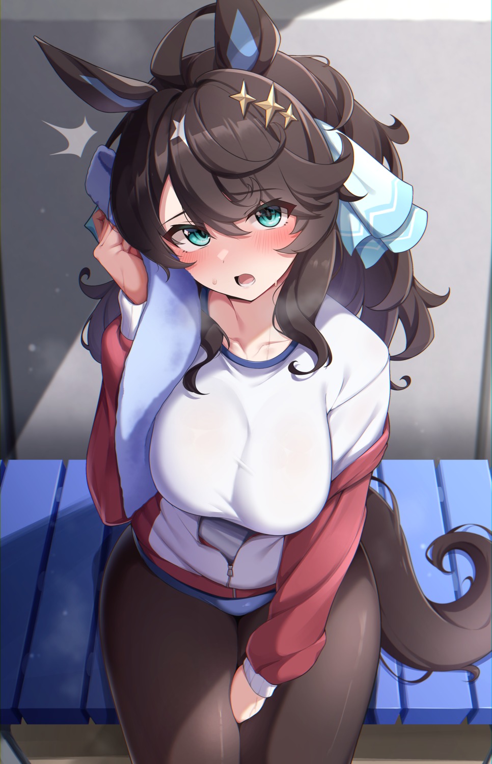animal_ears, buruma, daring_tact_(umamusume), gym_uniform, mujin_(mujinzairaisen), pantyhose, tail, uma_musume_pretty_derby