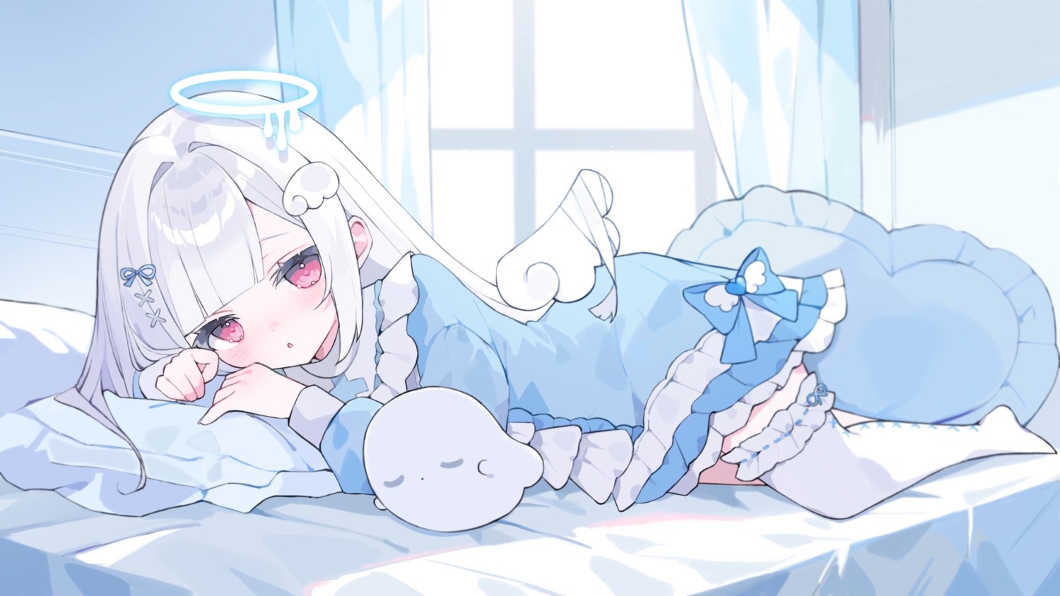 angel, dress, garter, hakanau_ruru, indie_virtual_youtuber, lion2610, thighhighs, wings