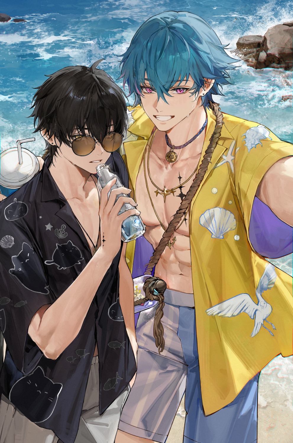 brant, male, megane, open_shirt, rover_(male), secretfj520, selfie, tattoo
