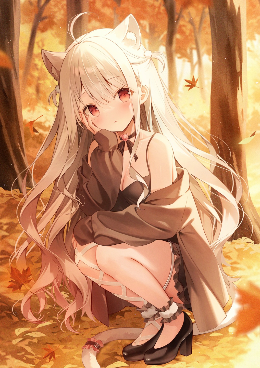 animal_ears, garter, heels, indie_virtual_youtuber, nekomimi, no_bra, see_through, skirt_lift, tail, uise_iu, weri