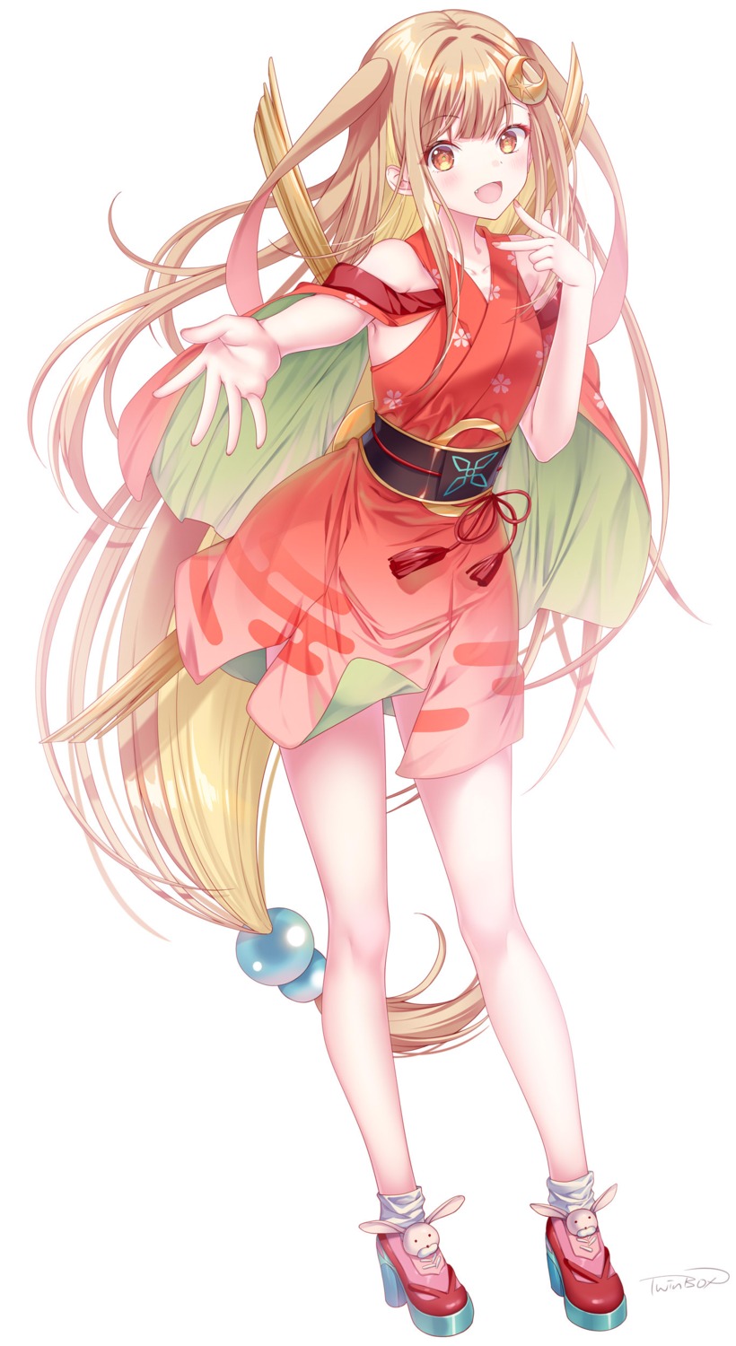 animal_ears, bunny_ears, chou_kaguyahime!, heels, japanese_clothes, kaguya_(chou_kaguyahime!), skirt_lift, twinbox