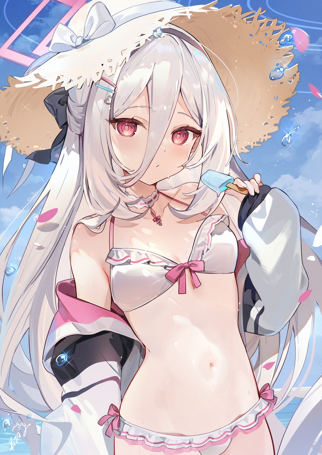 bikini, blue_archive, halo, kita_(kitairoha), open_shirt, swimsuits, tendou_kei