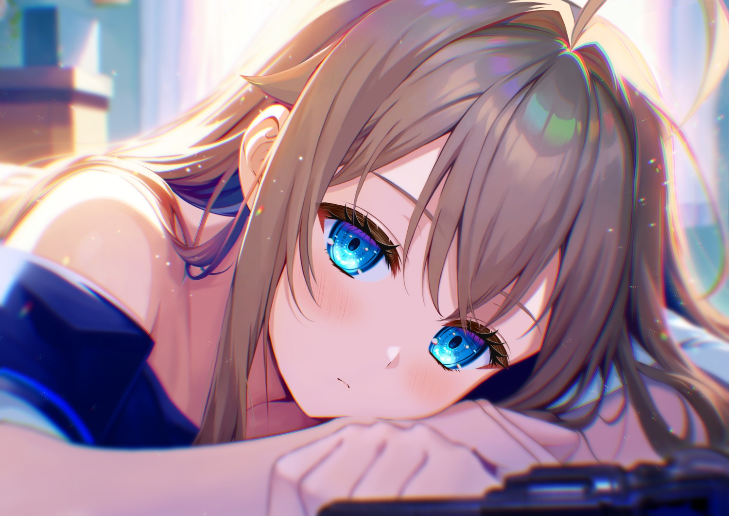 aoe_ui, gun, mishiro_rei, no_bra
