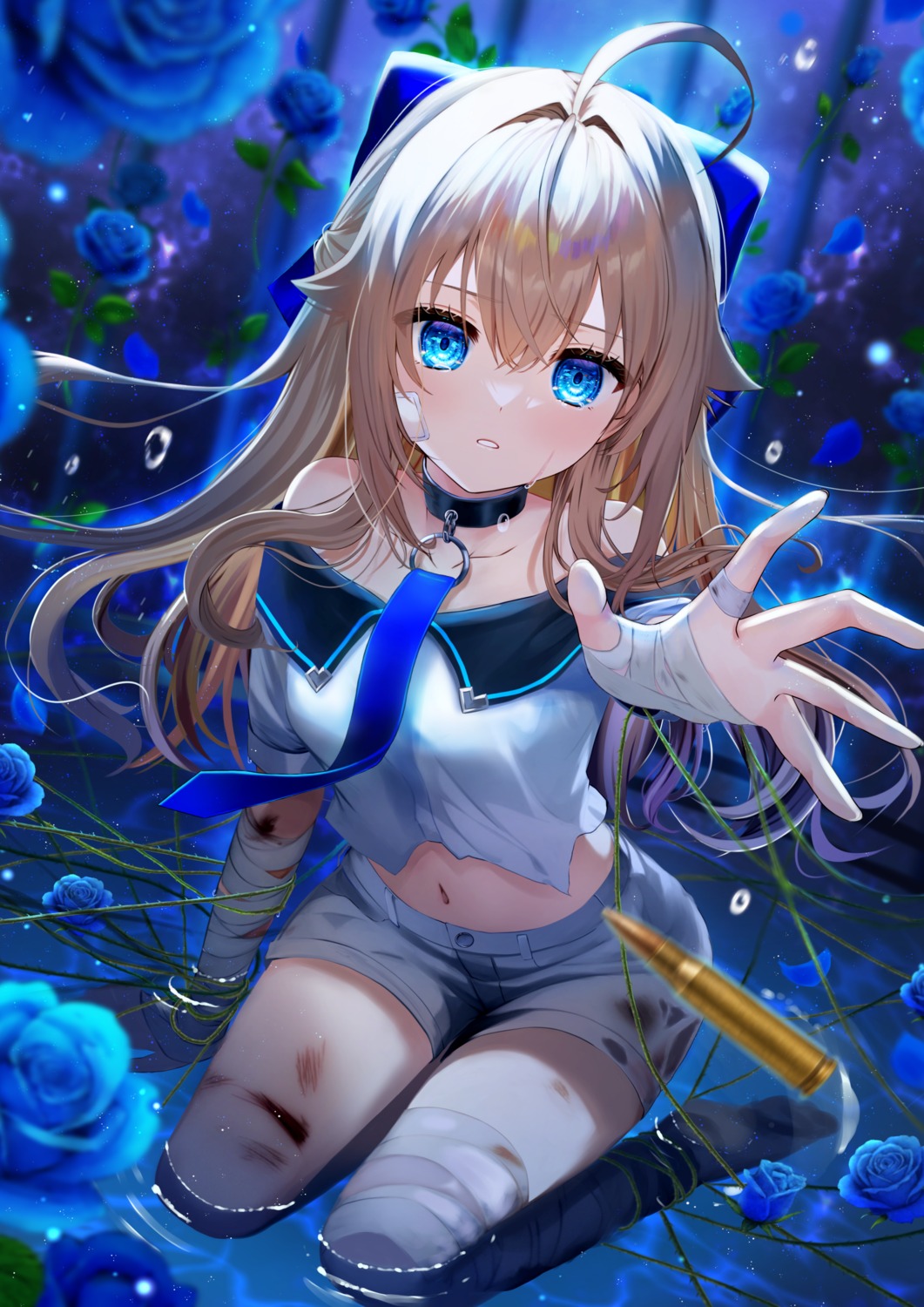 aoe_ui, bandages, mishiro_rei, no_bra, see_through, wet, wet_clothes