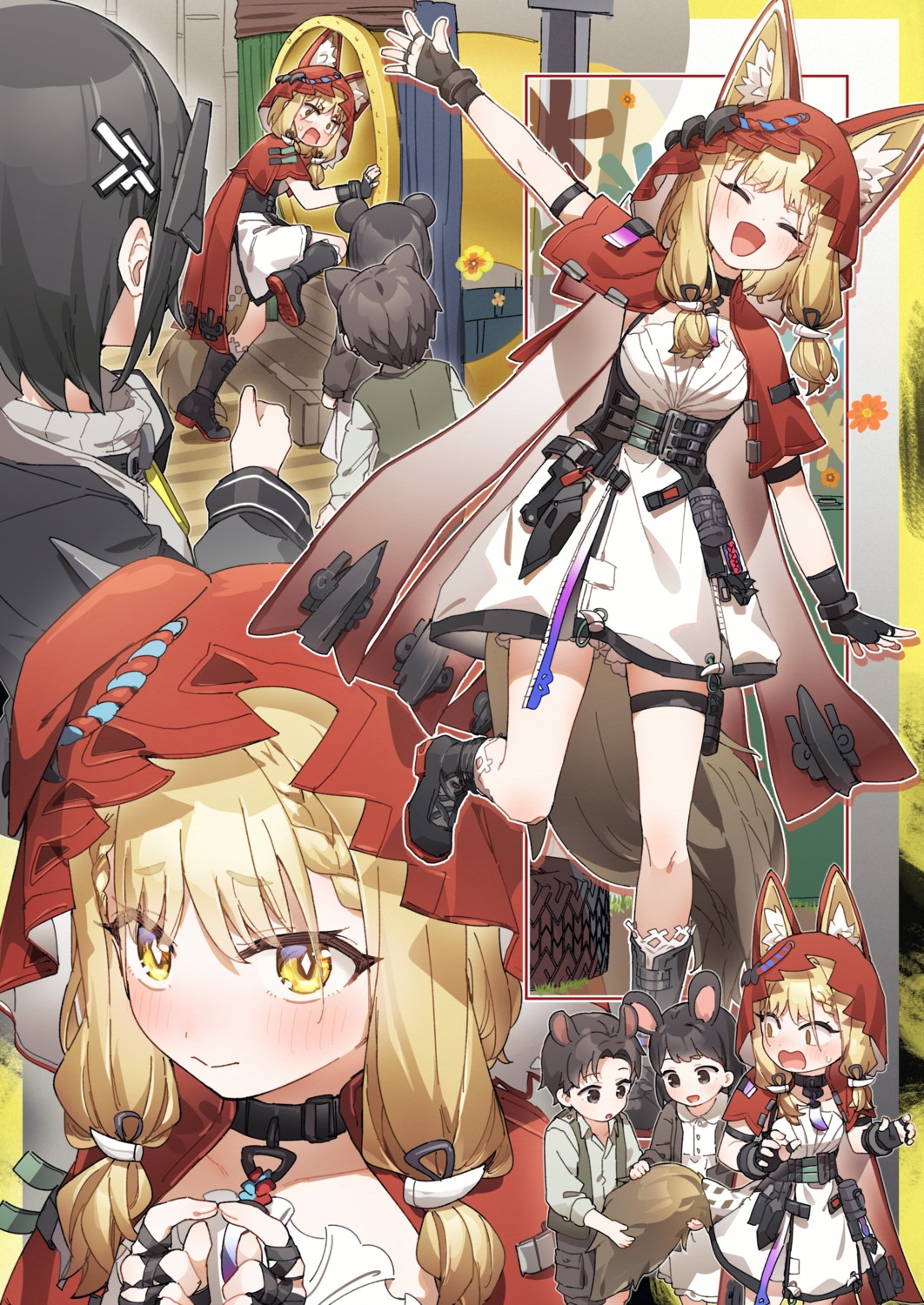 animal_ears, arknights, arknights:_endfield, dress, endministrator_(female), garter, kusaka_shi, no_bra, rossi_(arknights), skirt_lift, tail