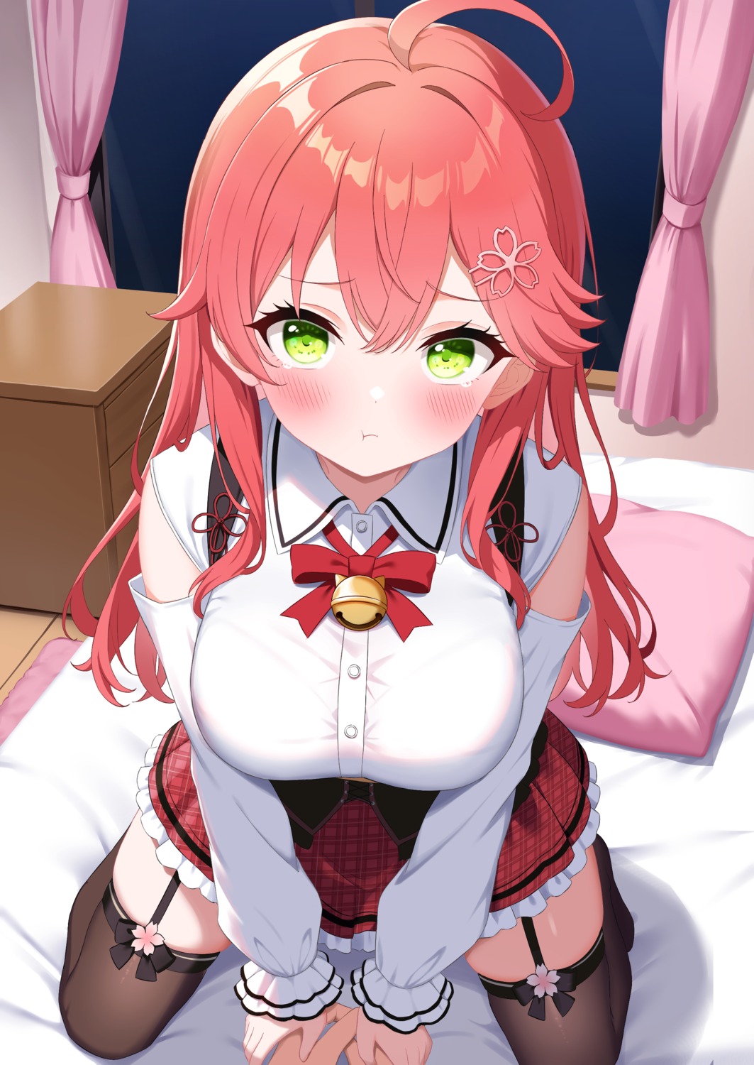 hololive, sakura_miko, stockings, thighhighs, white_clover_(unfy8472)