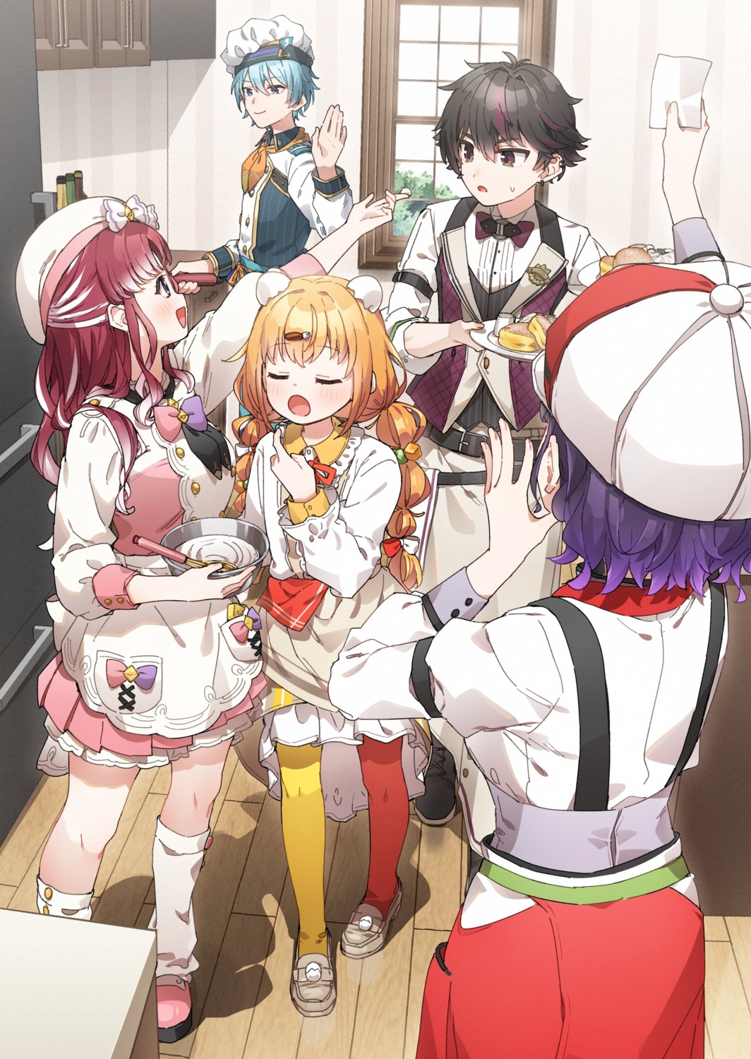 kirara_tamako, kusaka_shi, nagisa_trout, nanase_suzuna, nijisanji, sakayori_soma, saotome_berry, waitress