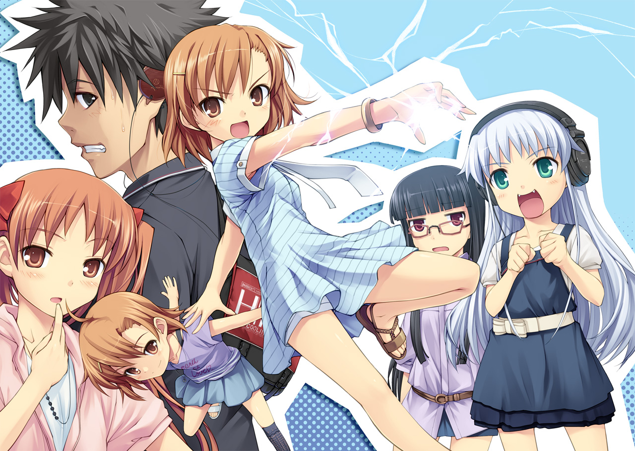 dress, headphones, hiiro_yuki, himegami_aisa, index, kamijou_touma, last_order, megane