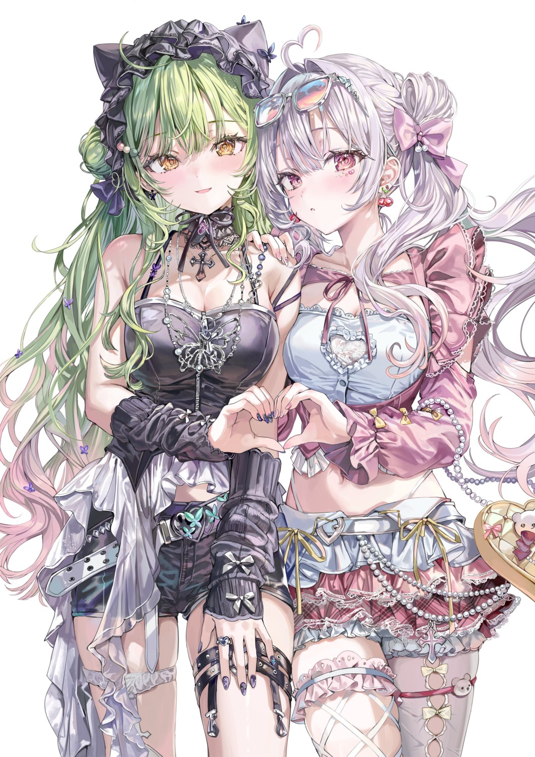 animal_ears, fishnets, garter, hiyori_(momoko), megane, momoko_(momopoco), nekomimi, see_through