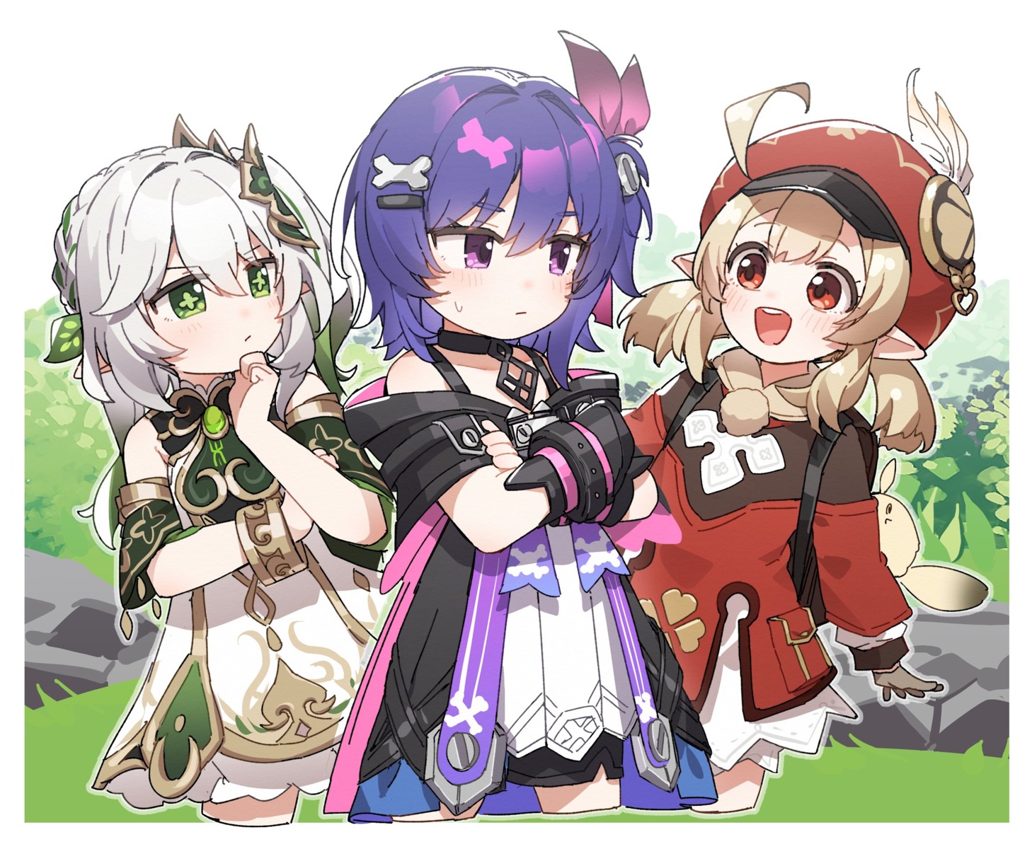 dress, genshin_impact, klee, kusaka_shi, nahida, pointy_ears, prune