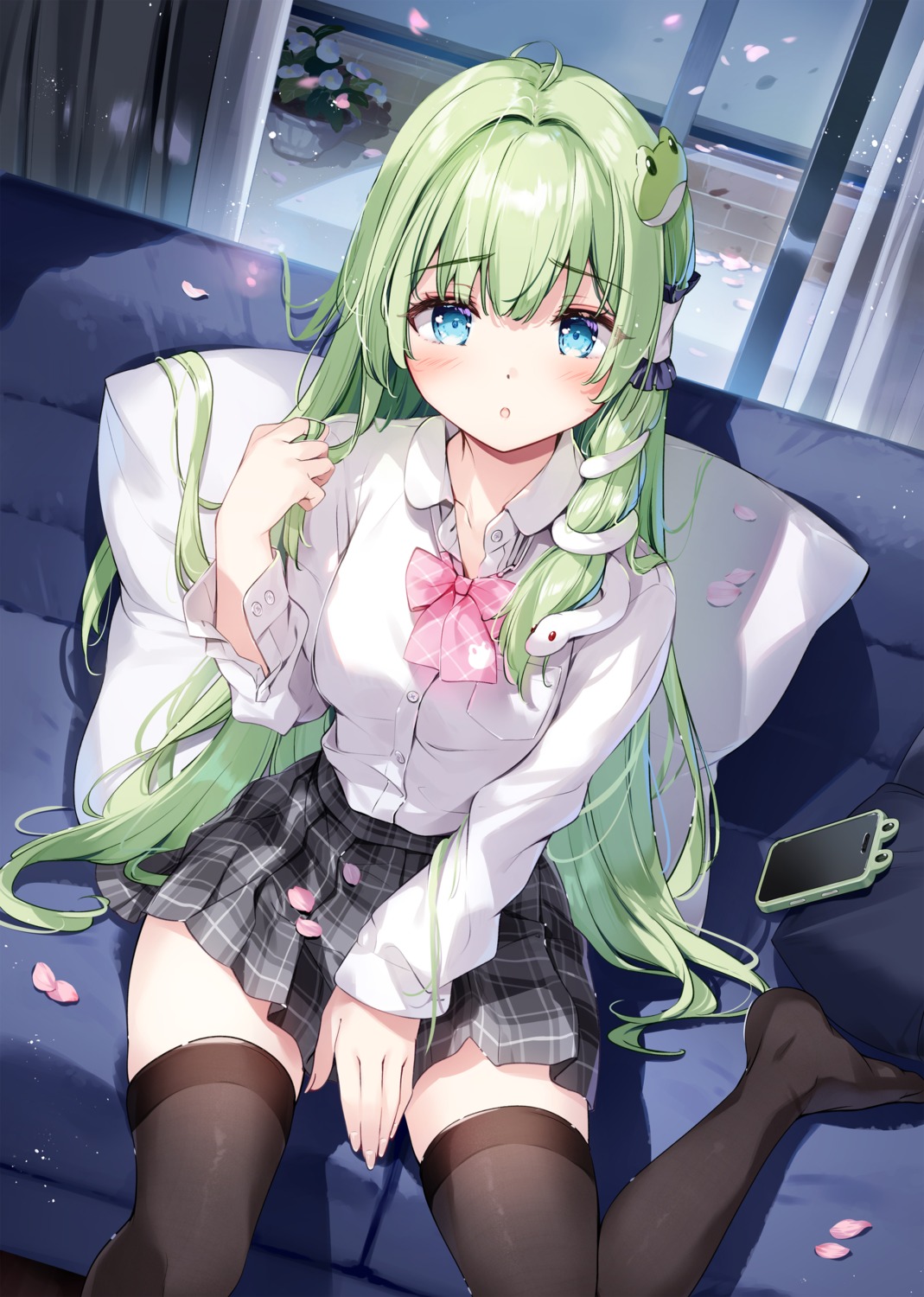 kochiya_sanae, miyase_mahiro, seifuku, thighhighs, touhou