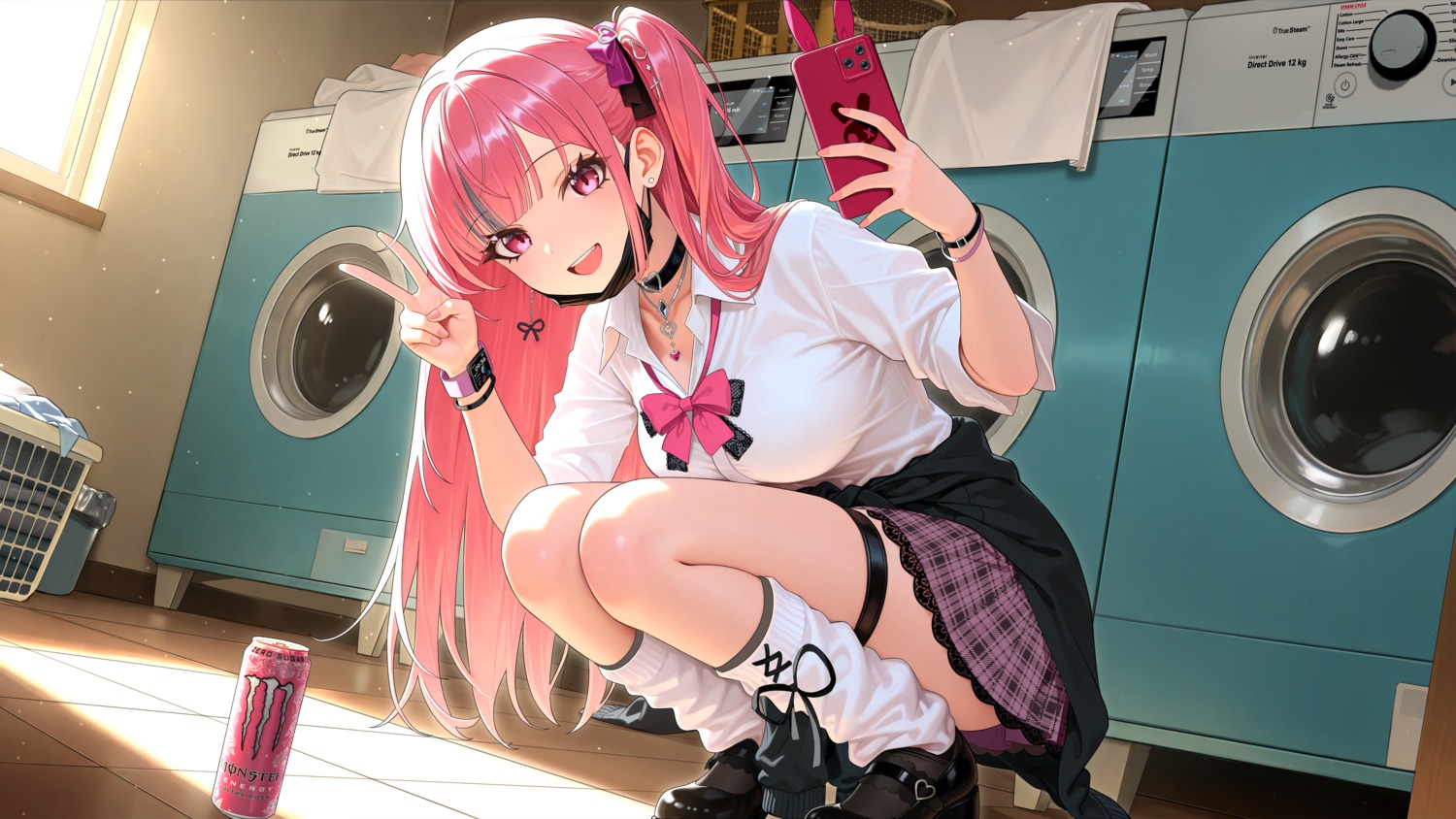garter, seifuku, selfie, skirt_lift, sweater, vic_(user_ztdh7374)