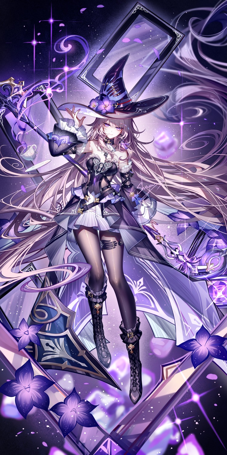 dress, garter, herta, honkai:_star_rail, no_bra, pantyhose, sheya, weapon