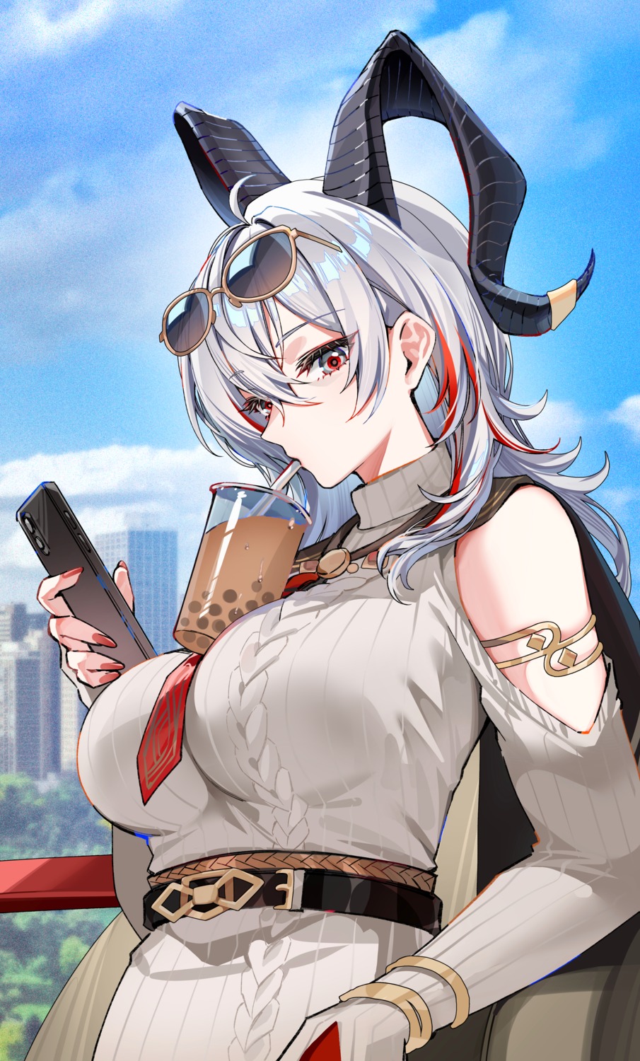 foxyreine, horns, megane, sweater, wuthering_waves, zani