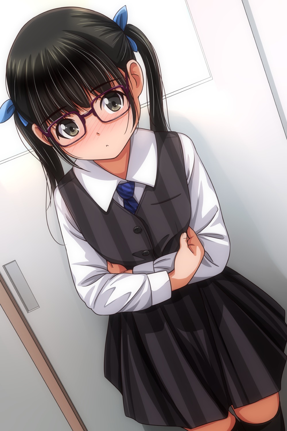 matsunaga_kouyou, megane, seifuku, thighhighs