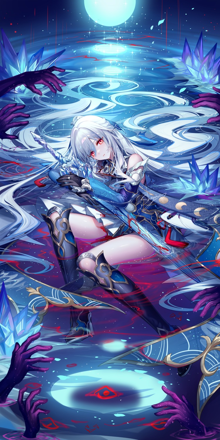 armor, blood, dress, heels, honkai:_star_rail, jingliu, sheya, sword