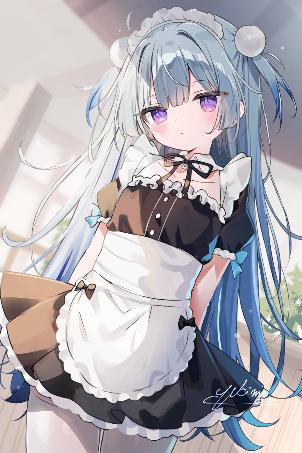 fujii_shino, maid, skirt_lift, thighhighs