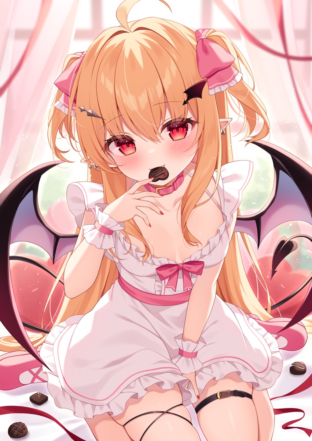 devil, dress, garter, miy@, no_bra, pointy_ears, tail, valentine, wings