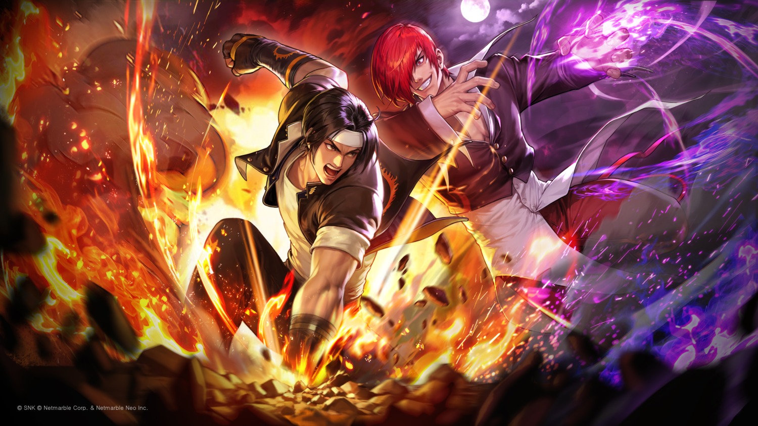 king_of_fighters, kusanagi_kyou, male, tagme, wallpaper, yagami_iori