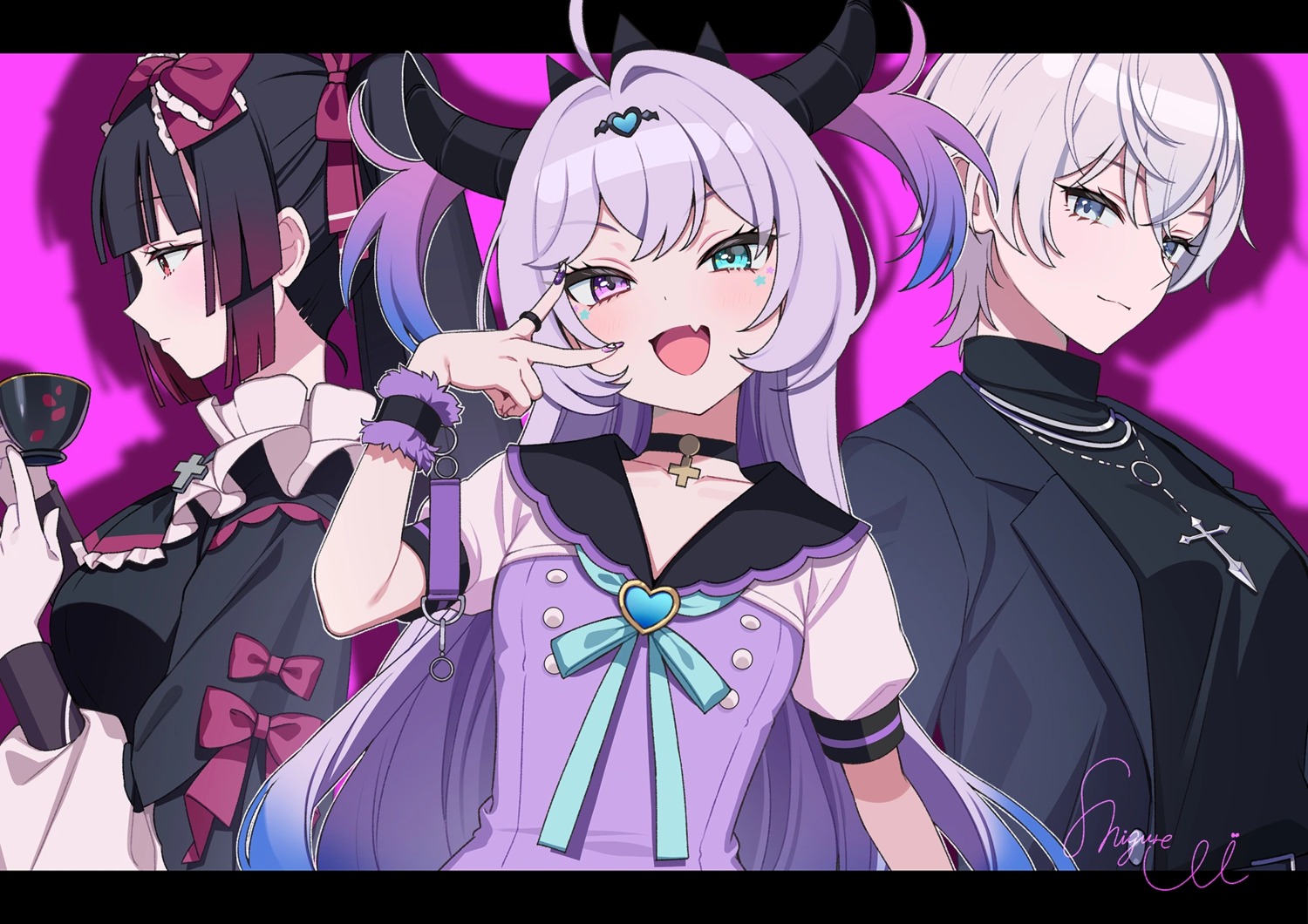 endcard, gokubara_michica, gothic_lolita, heterochromia, horns, lolita_fashion, nechika-sama, needy_girl_overdose, purple_lollipop, shigure_ui