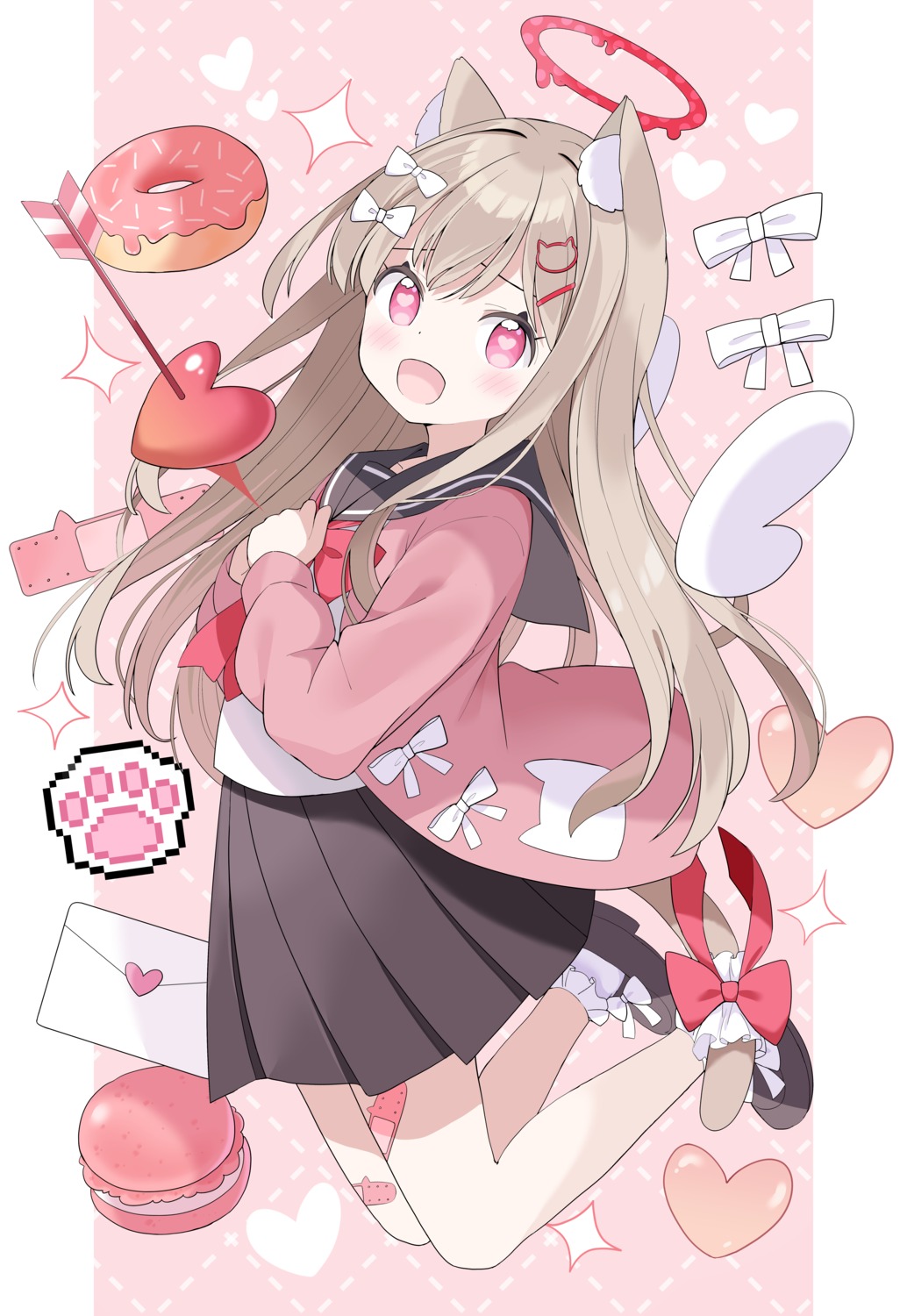 angel, animal_ears, bandaid, nekomimi, seifuku, tail, tantan_men_(dragon), wings
