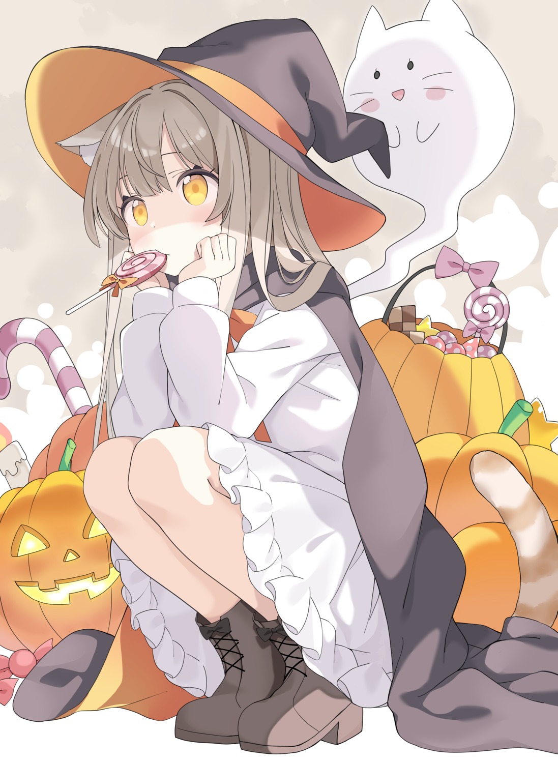 animal_ears, halloween, heels, nekomimi, seifuku, skirt_lift, tail, tantan_men_(dragon), witch