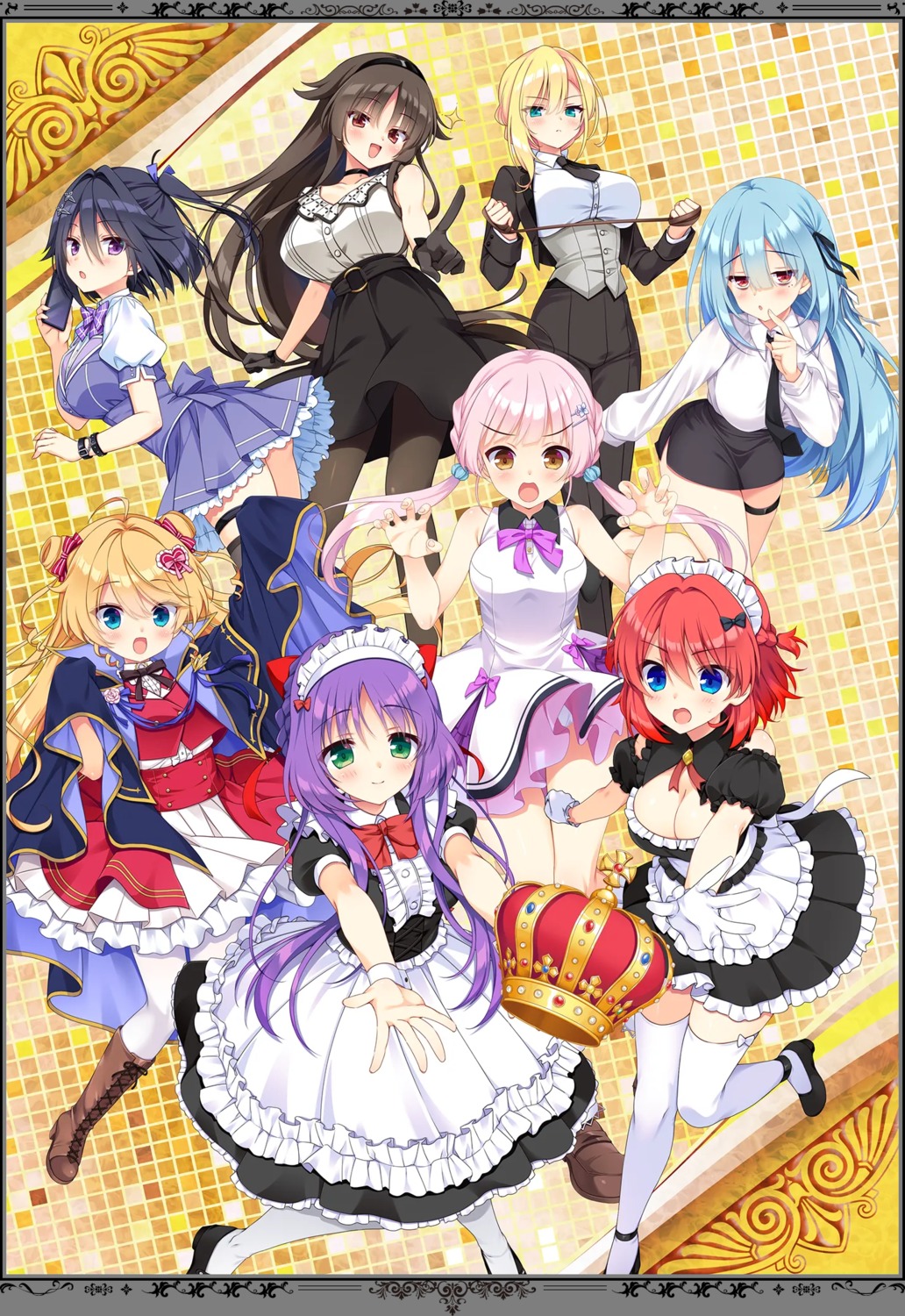 amagumo_kuroe, angelina_crown, asa_project, dress, fujigaoka_ayame, fuyuichi_monme, garter, heels