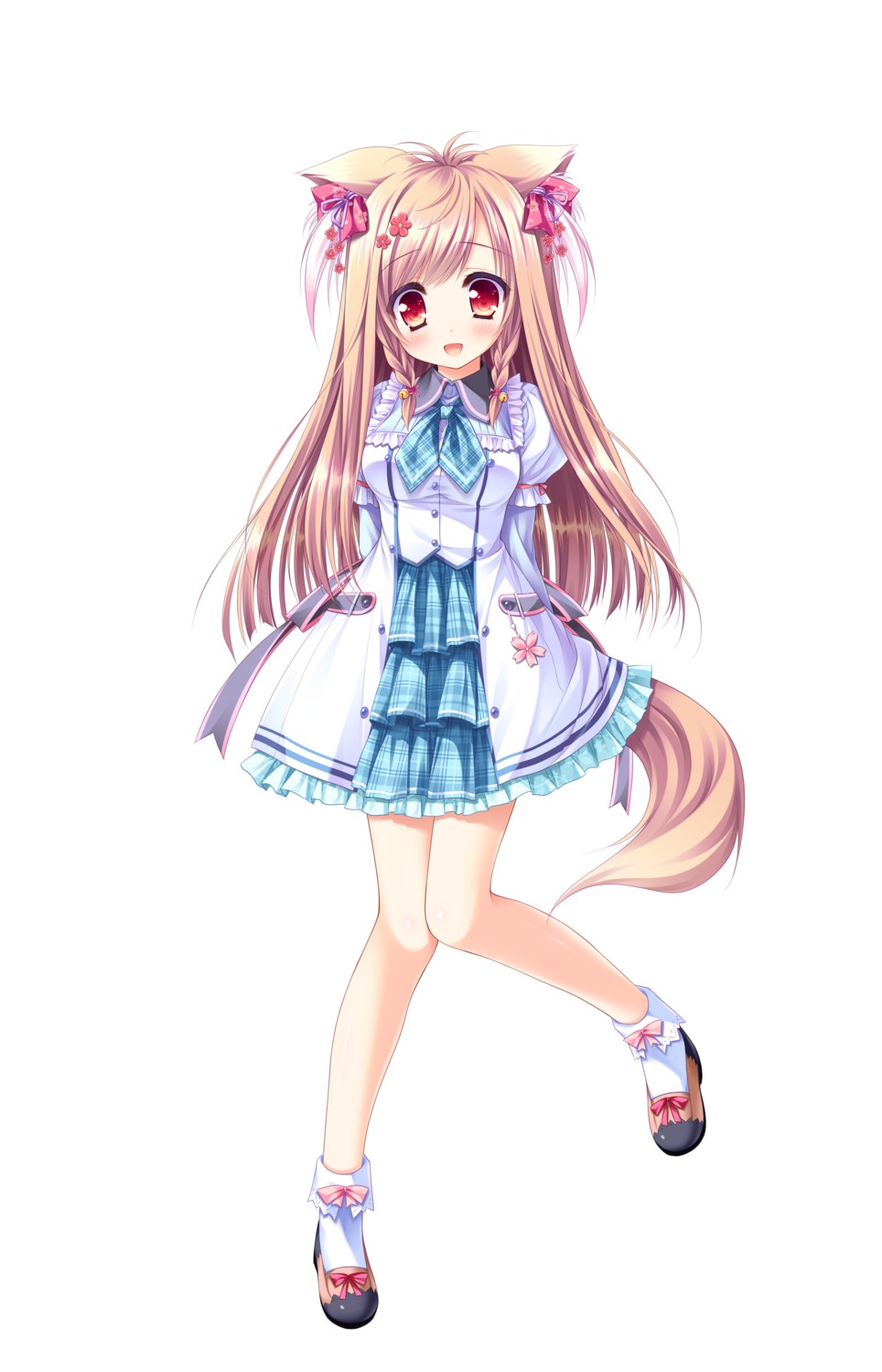 animal_ears, kitsune, lump_of_sugar, mito_kohaku, moekibara_fumitake, seifuku, skirt_lift, tail
