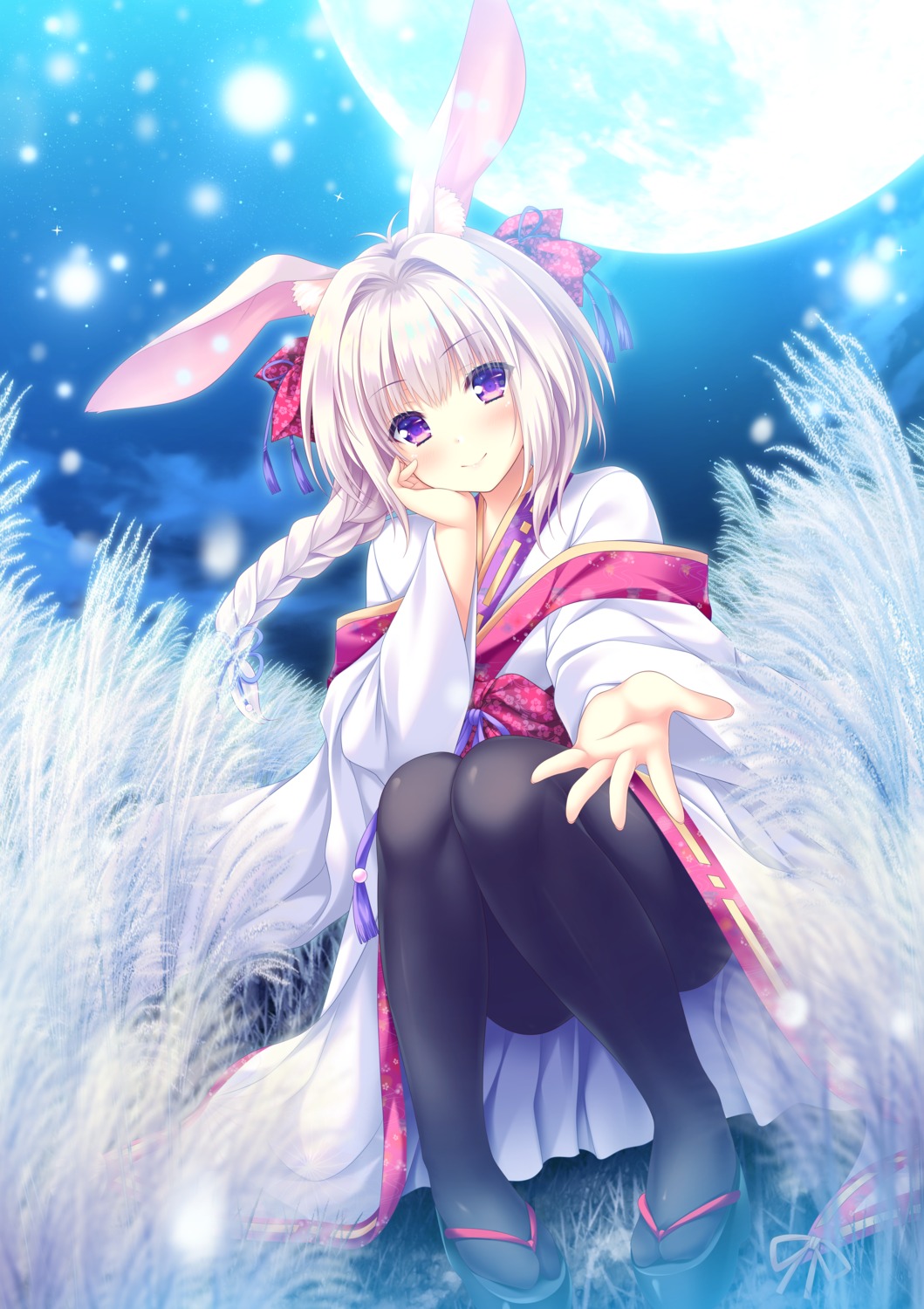 animal_ears, bunny_ears, inashiro_mikoto, kimono, lump_of_sugar, madohi_shiroki_no_kamikakushi, moekibara_fumitake, pantyhose