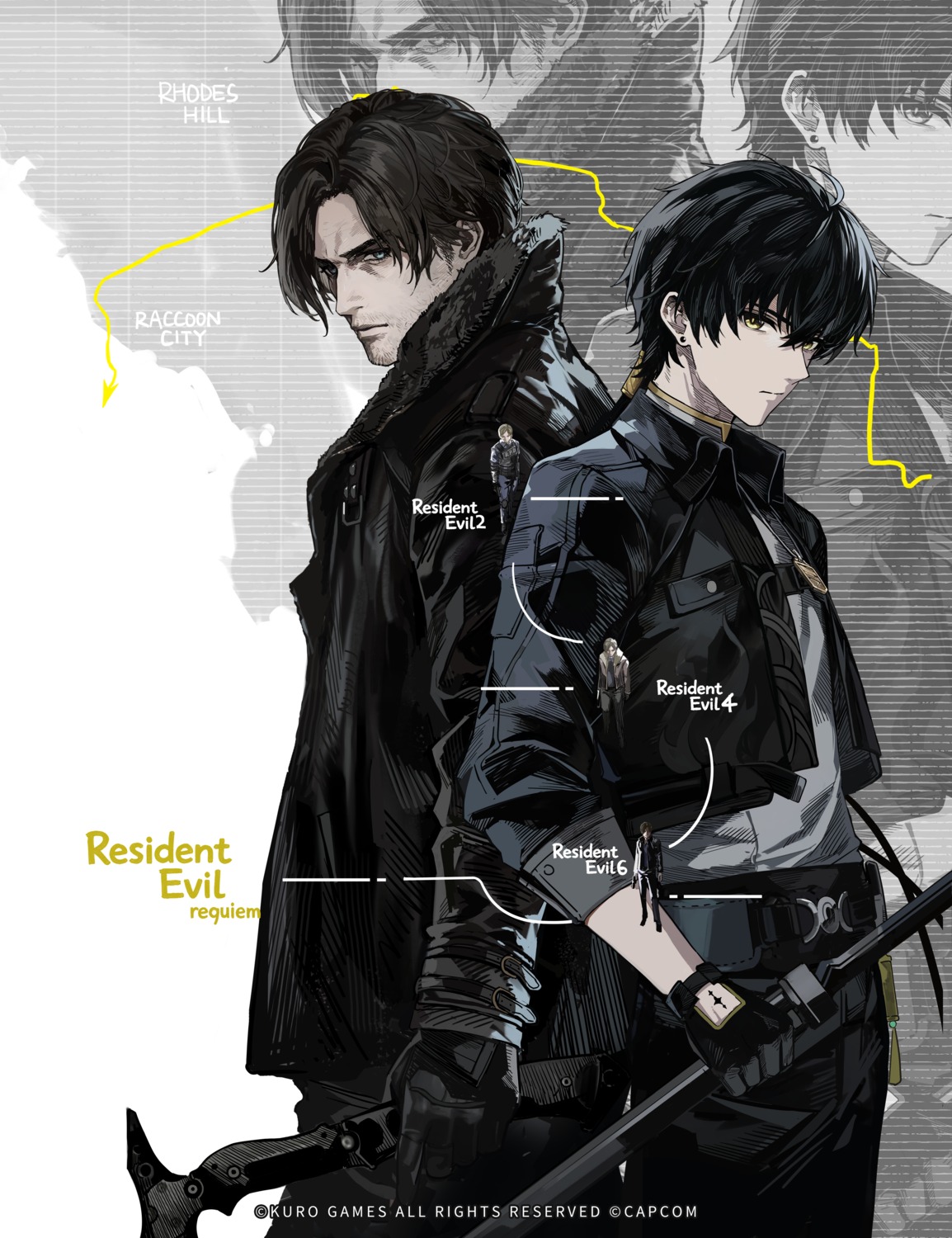 crossover, leon_s._kennedy, male, resident_evil, resident_evil_requiem, rover_(male), sword, tagme