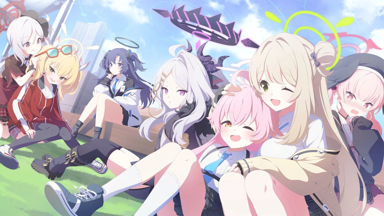 asagi_mutsuki, blue_archive, garter, halo, hayase_yuuka, horns, ibaragi_yoshimi, izayoi_nonomi