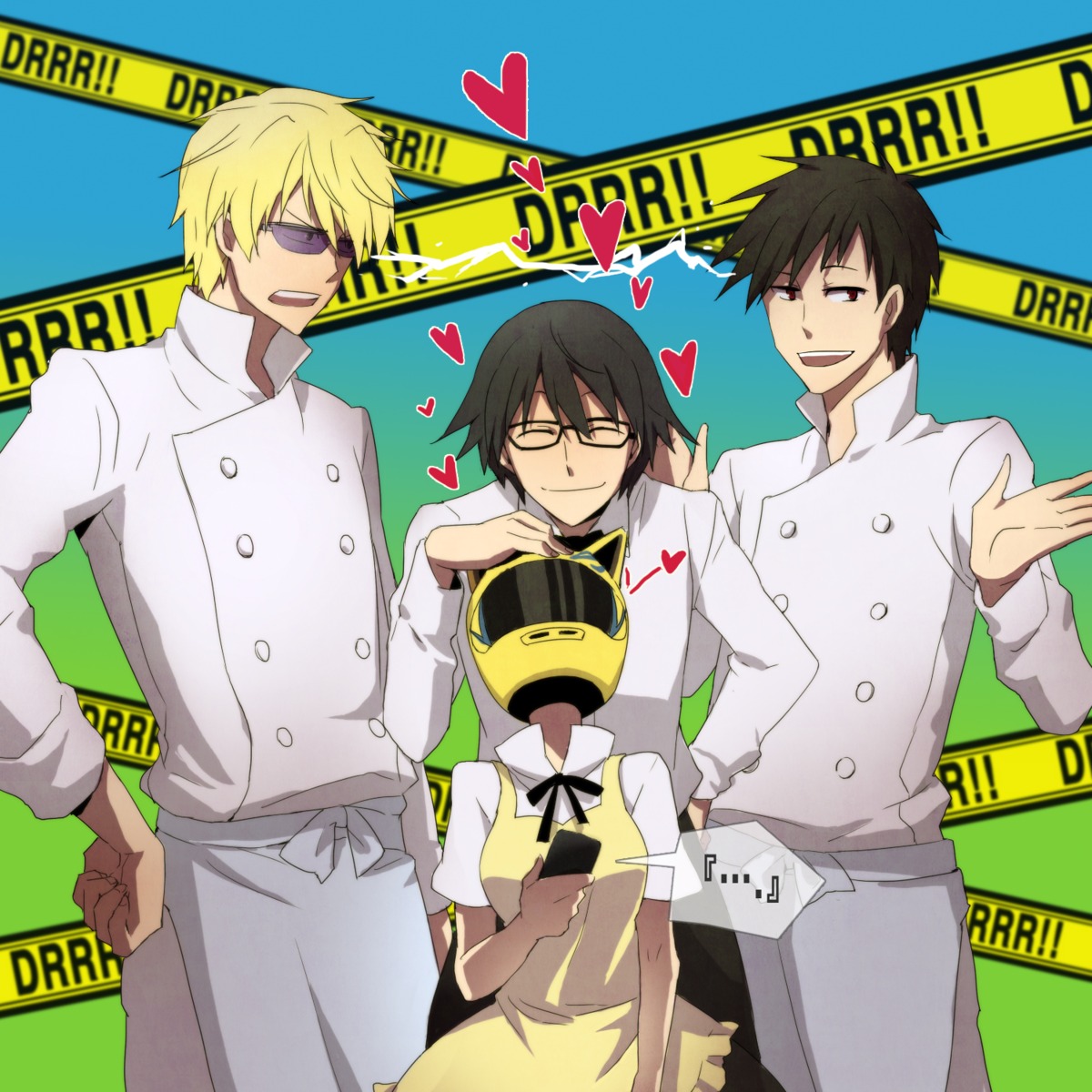 celty_sturluson, cosplay, durarara!!, heiwajima_shizuo, kishitani_shinra, megane, mir, orihara_izaya