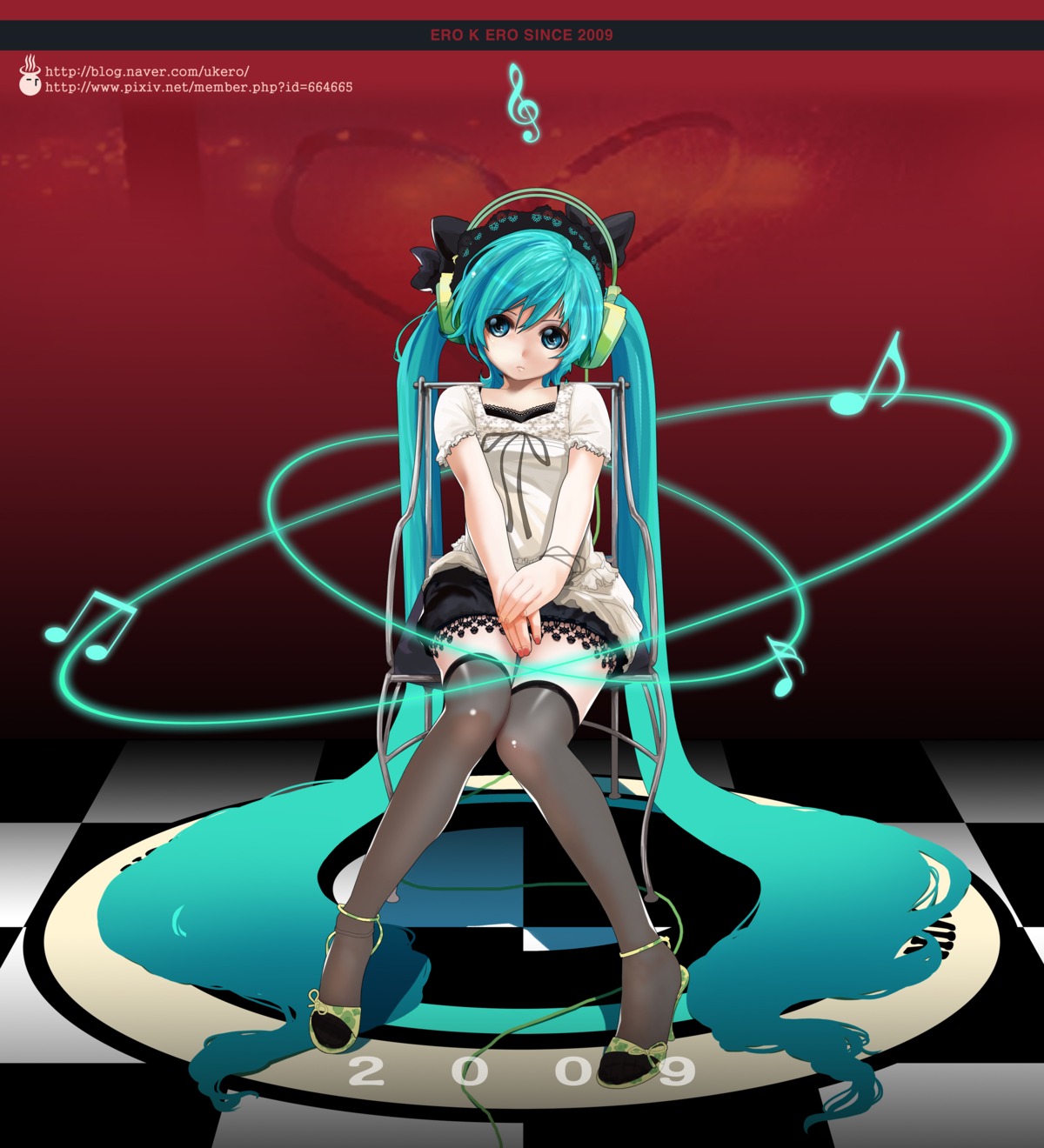hatsune_miku, headphones, thighhighs, ukero, vocaloid