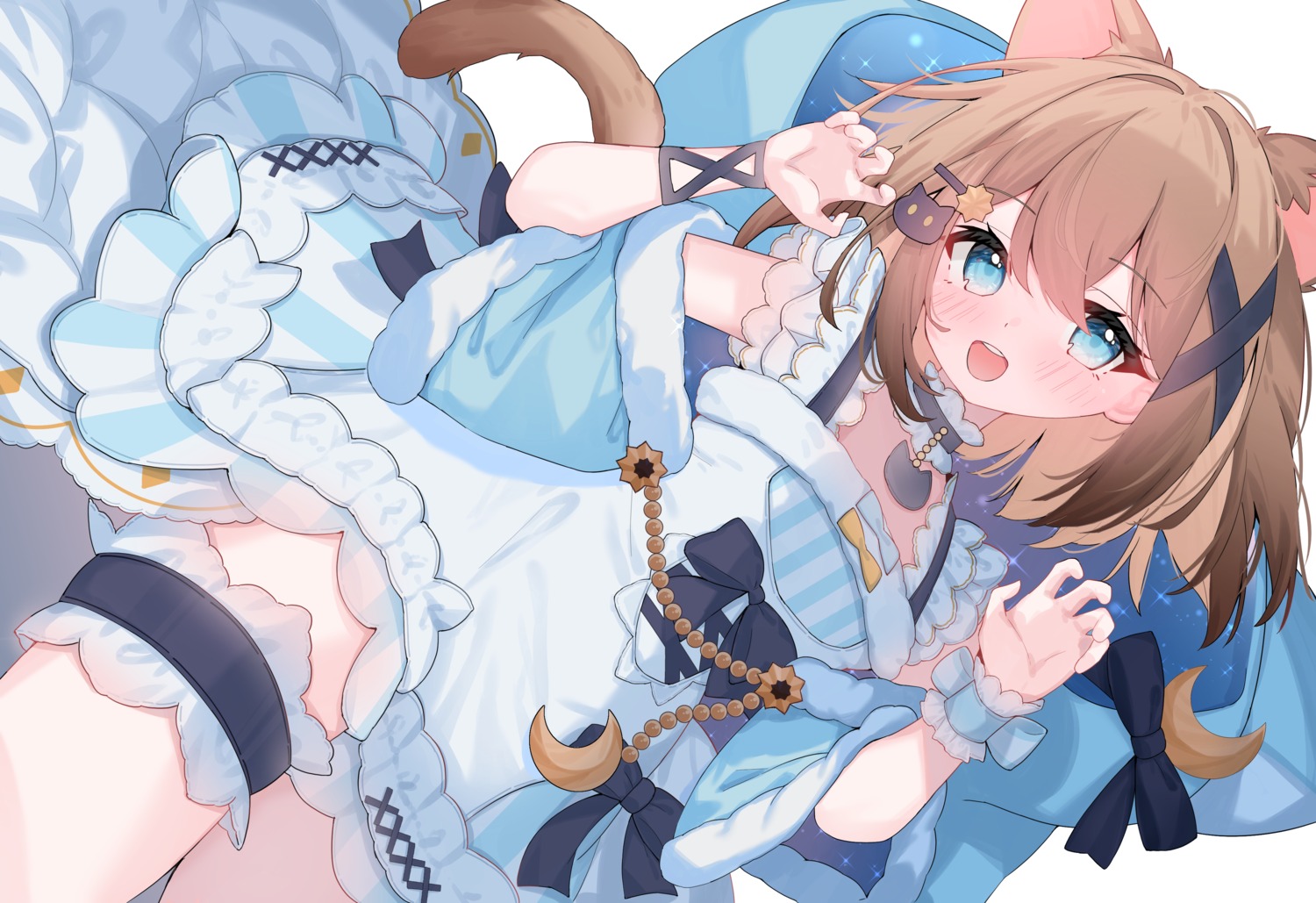 animal_ears, garter, indie_virtual_youtuber, kumonoue_yumemi, leafpie_zaurus, nekomimi, pajama, tail