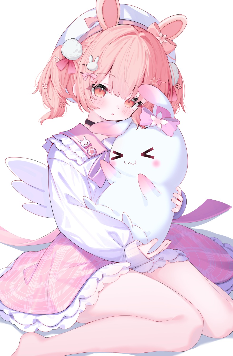 animal_ears, bunny_ears, indie_virtual_youtuber, kohanai_momomi, leafpie_zaurus, seifuku, skirt_lift, wings
