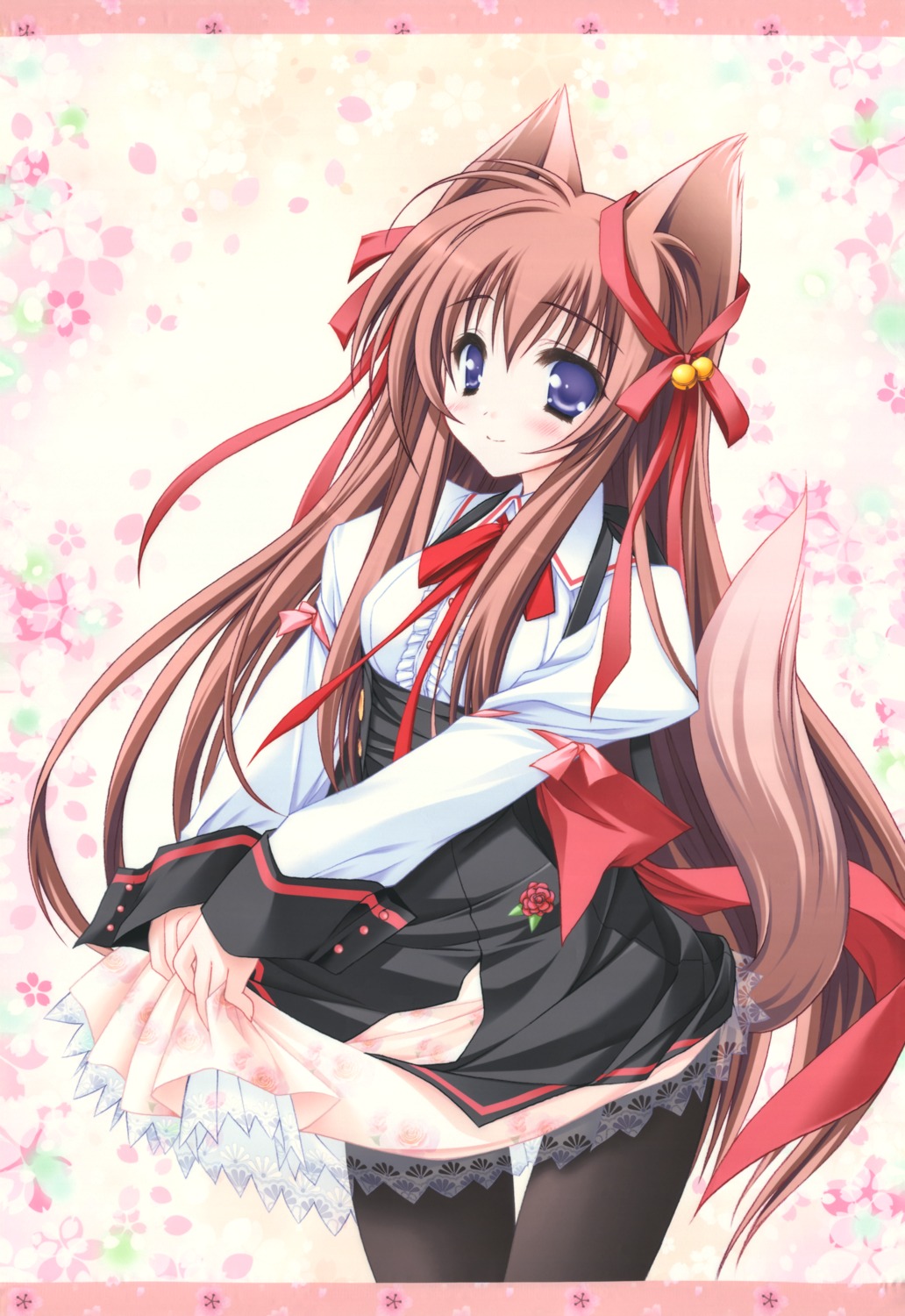animal_ears, kitsune, lump_of_sugar, mito_mashiro, moekibara_fumitake, pantyhose, raw_scan, see_through, seifuku, skirt_lift, tail, tayutama