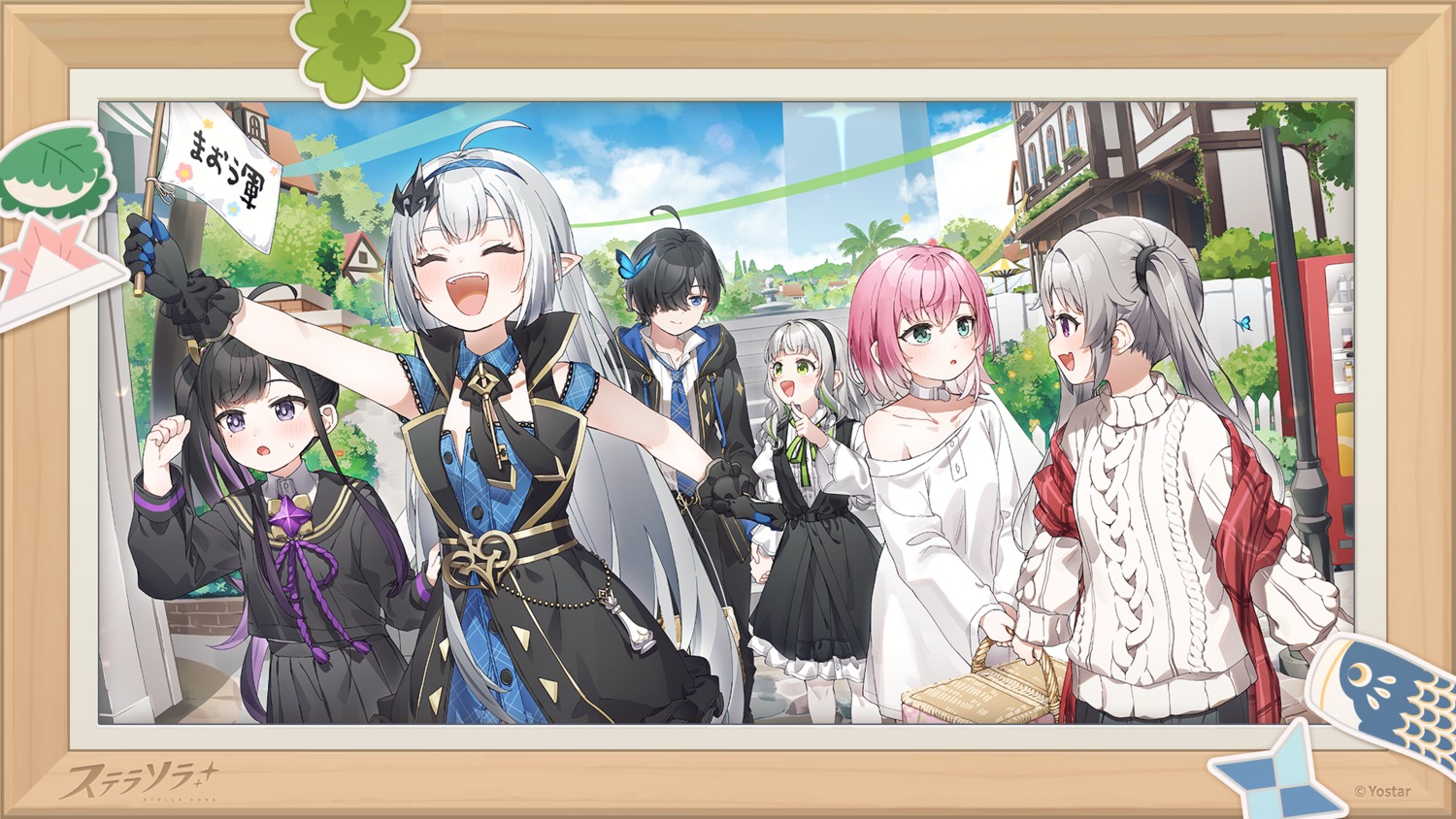 chitose_(stella_sora), dress, firenze_(stella_sora), gerie_(stella_sora), kusaka_shi, laru_(stella_sora), no_bra, pointy_ears