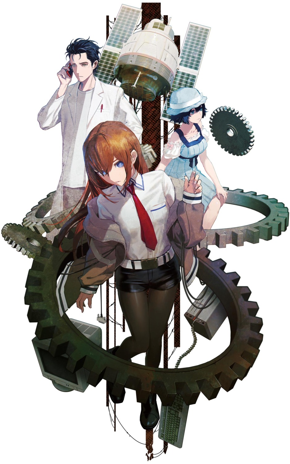 dress, huke, mages., makise_kurisu, nitroplus, okabe_rintarou, pantyhose, shiina_mayuri, steins;gate, summer_dress