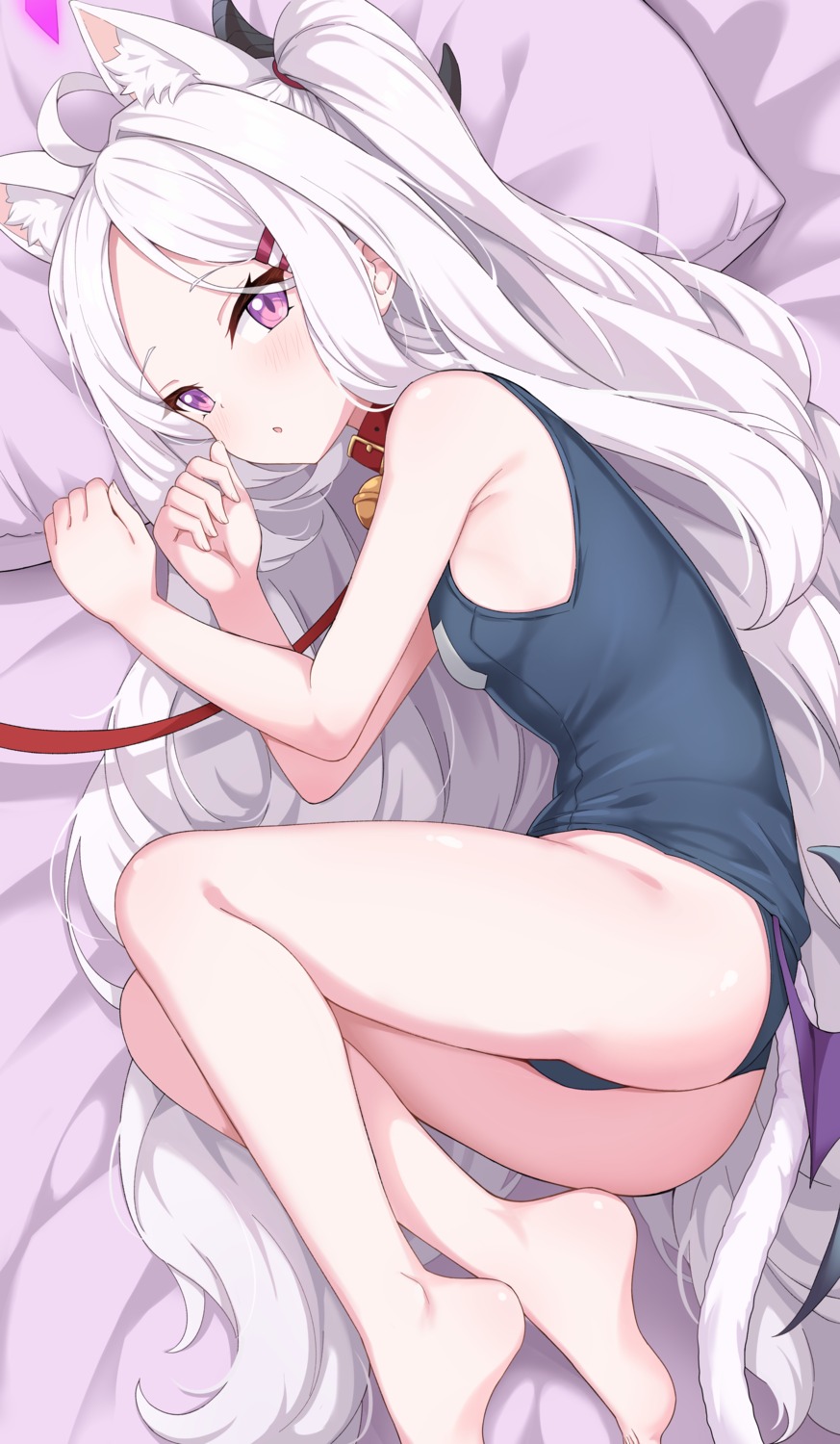 animal_ears, blue_archive, devil, enru, halo, horns, nekomimi, school_swimsuit