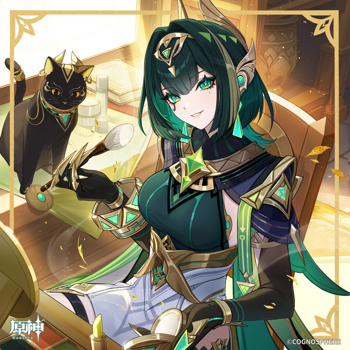 garter, genshin_impact, nefer, neko, no_bra, tagme, tattoo