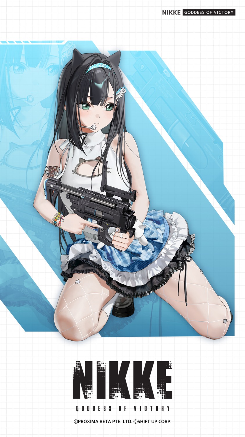 animal_ears, fishnets, goddess_of_victory:_nikke, gun, mint_(nikke), tagme, uniform