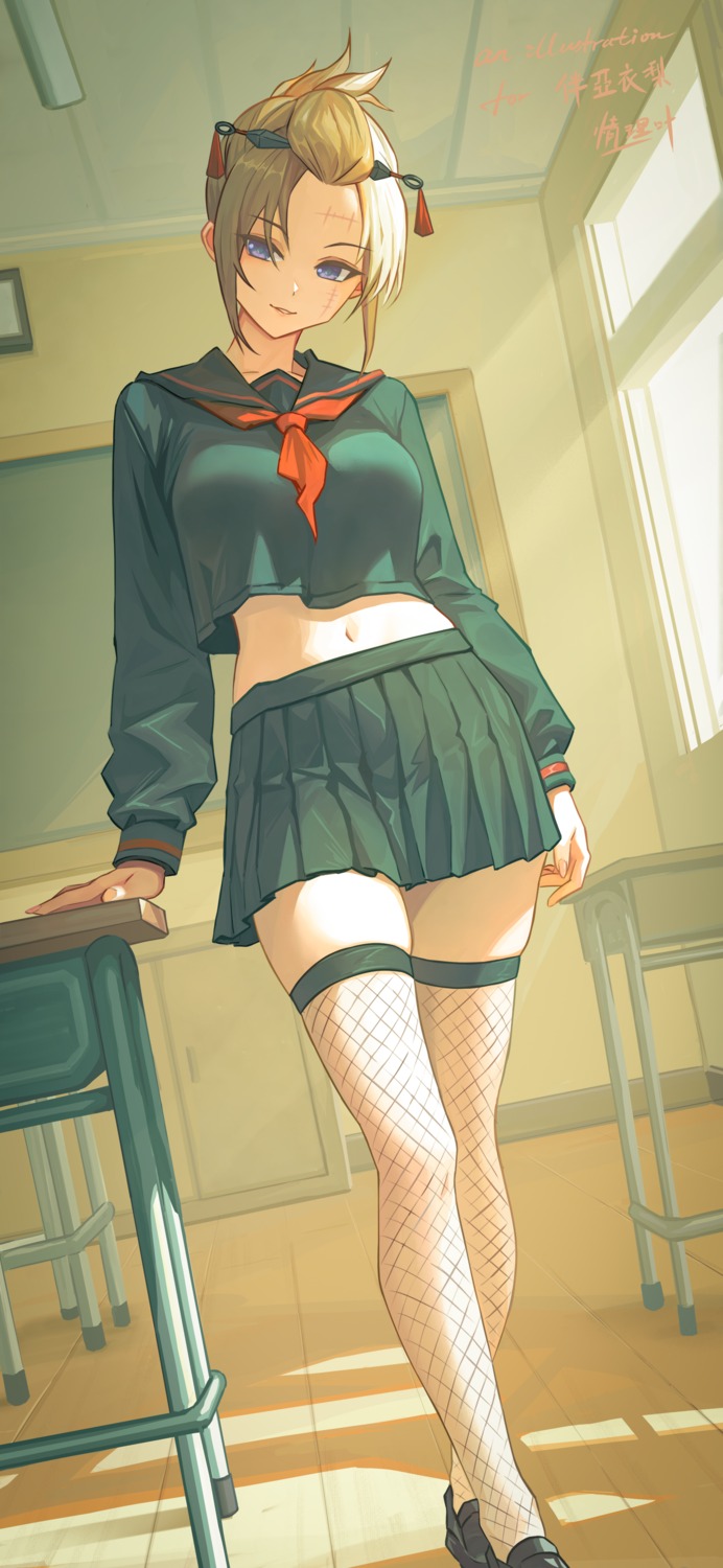 fishnets, gintama, qingli_ye, seifuku, thighhighs, tsukuyo